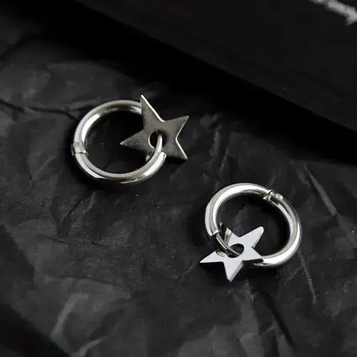 Other Earrings for Men,Stainless Steel Star Hoop Earrings Size ONE SIZE - 1 Thumbnail