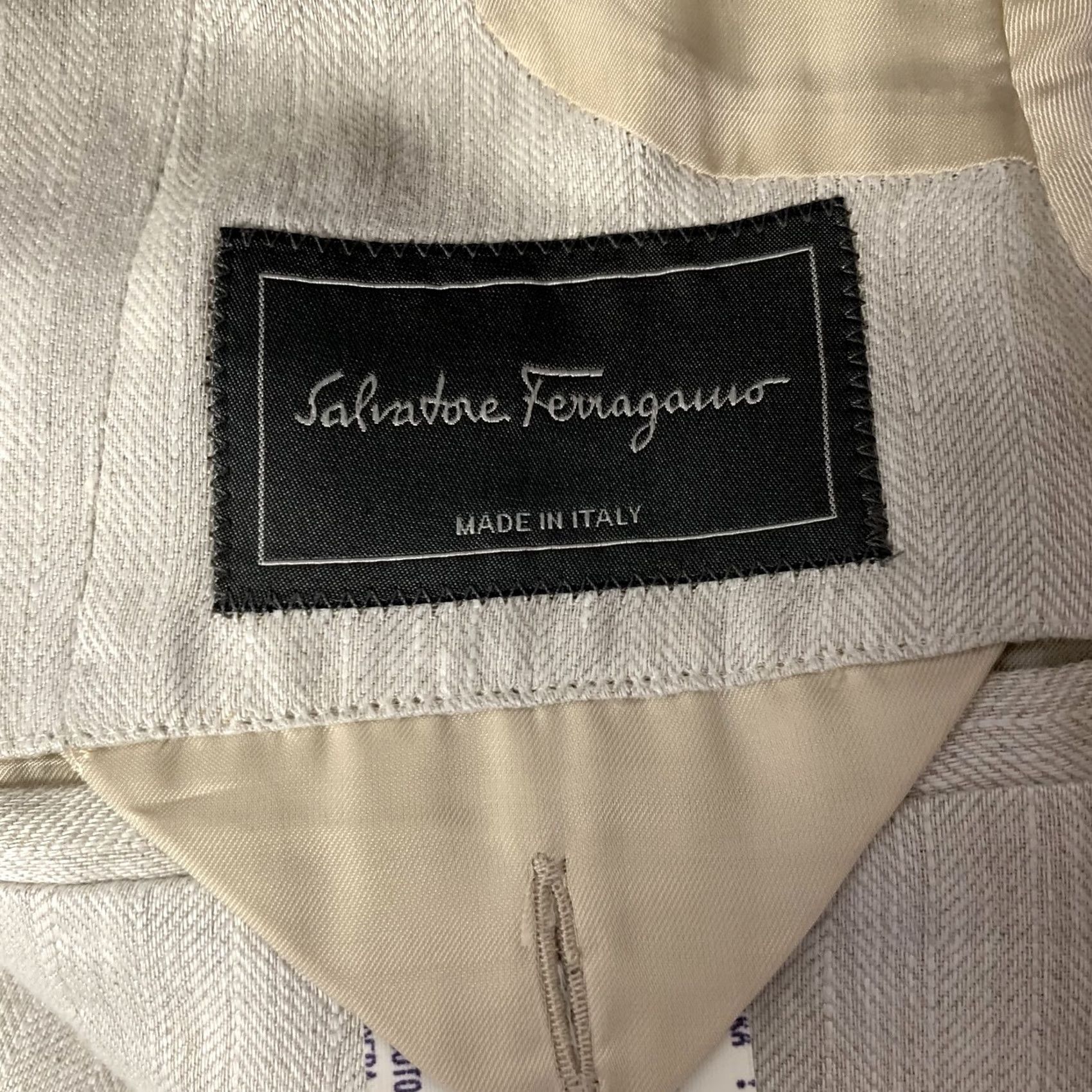 Salvatore Ferragamo SALVATORE FERRAGAMO Sport Coat Blazer 38 Cream Herringbone Linen Men Chest 39 Notch Lapel Italy Size 38R - 5 Thumbnail
