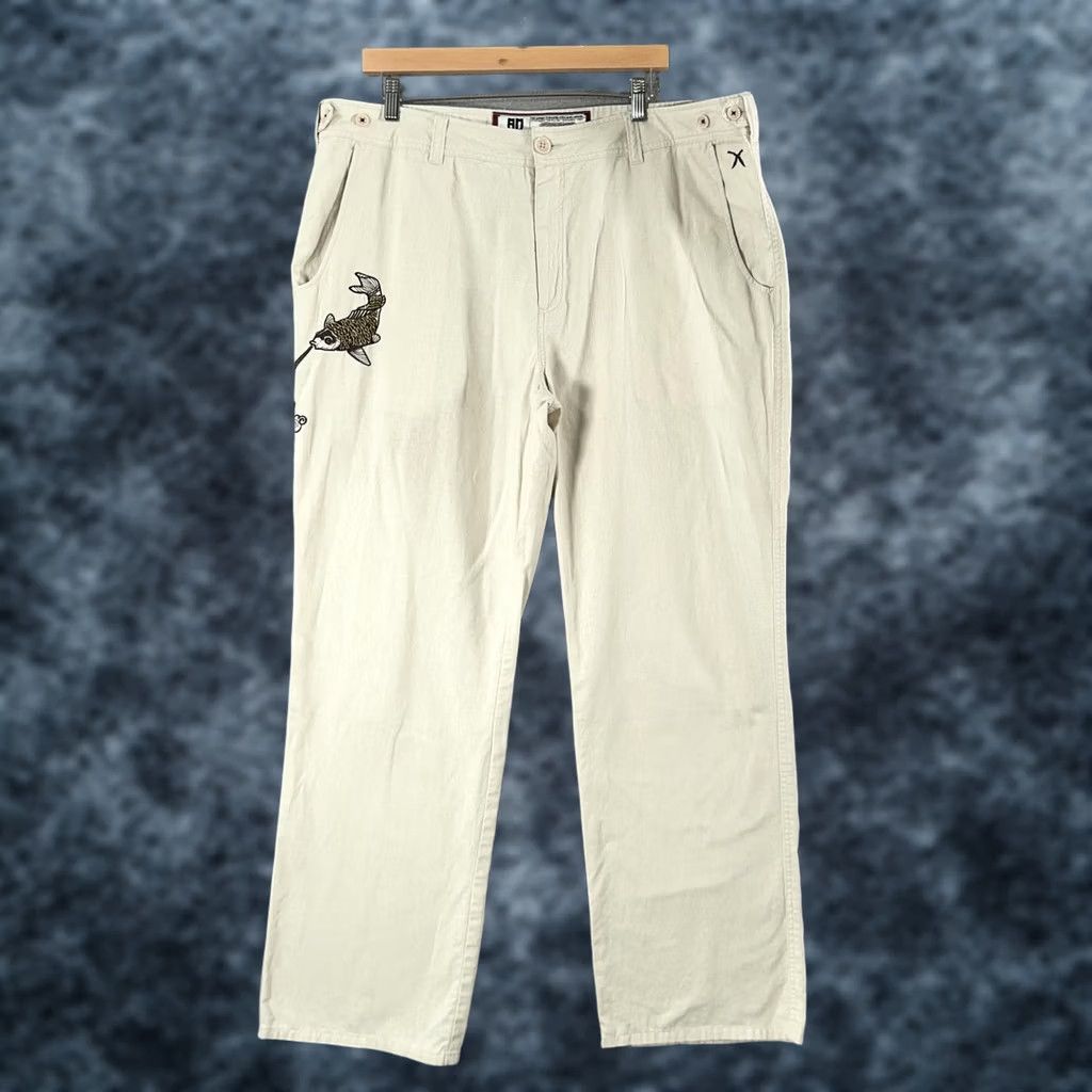 Vintage VINTAGE Artful Dodger Embroidered Linen Pants Mens 40 Beige Koi Fish 41x33 Size US 40 / EU 56 - 1 Thumbnail