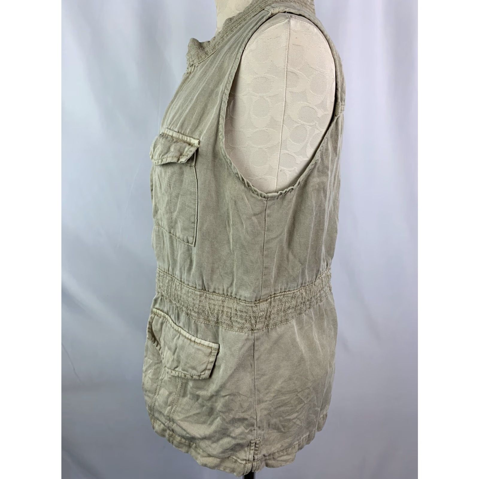 Sanctuary VINTAGE Sanctuary Vest Women's Small Sleeveless Zip Front Cargo Pockets Khaki Tan Linen Blend Beige 65% tencel 35% linen Size S / US 4 / IT 40 - 7 Thumbnail