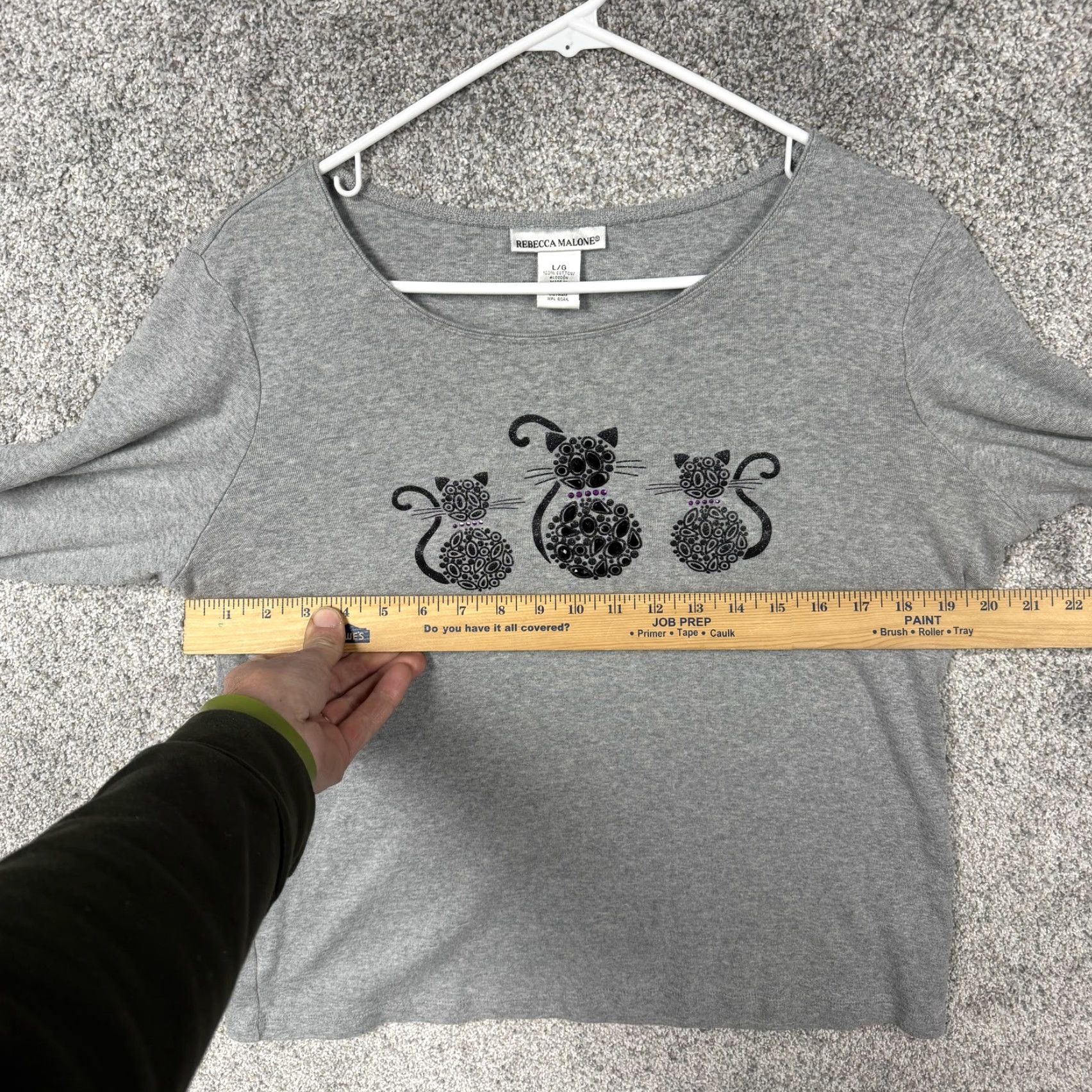 Vintage Rebecca Malone T-Shirt Women Large Heather Gray Jersey 3/4 Sleeve Cat Whimsigoth Size L / US 10 / IT 46 - 4 Thumbnail