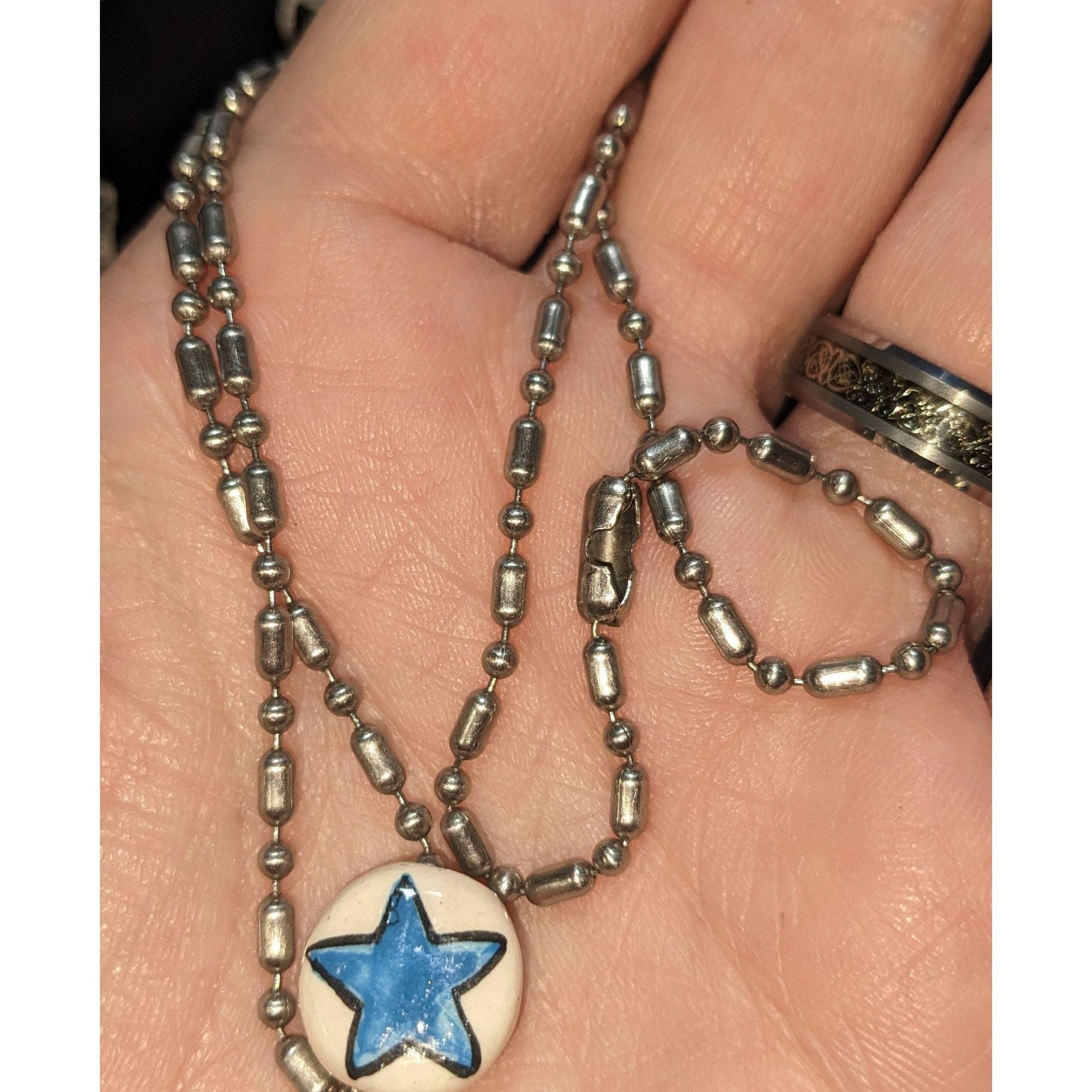 Handmade Hand-Painted Blue Star Necklace Size ONE SIZE - 3 Thumbnail