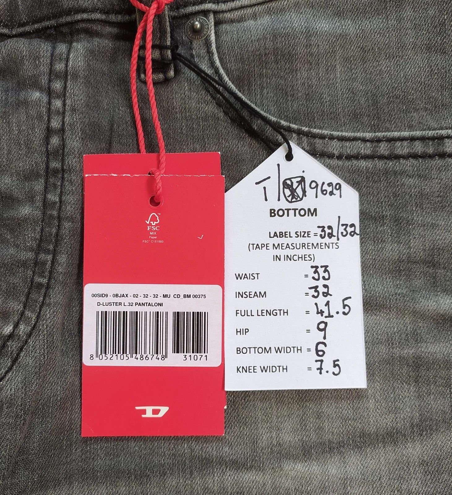 Diesel Diesel D-LUSTER L.32 MENS JEANS T/9629 Size US 32 / EU 48 - 6 Thumbnail