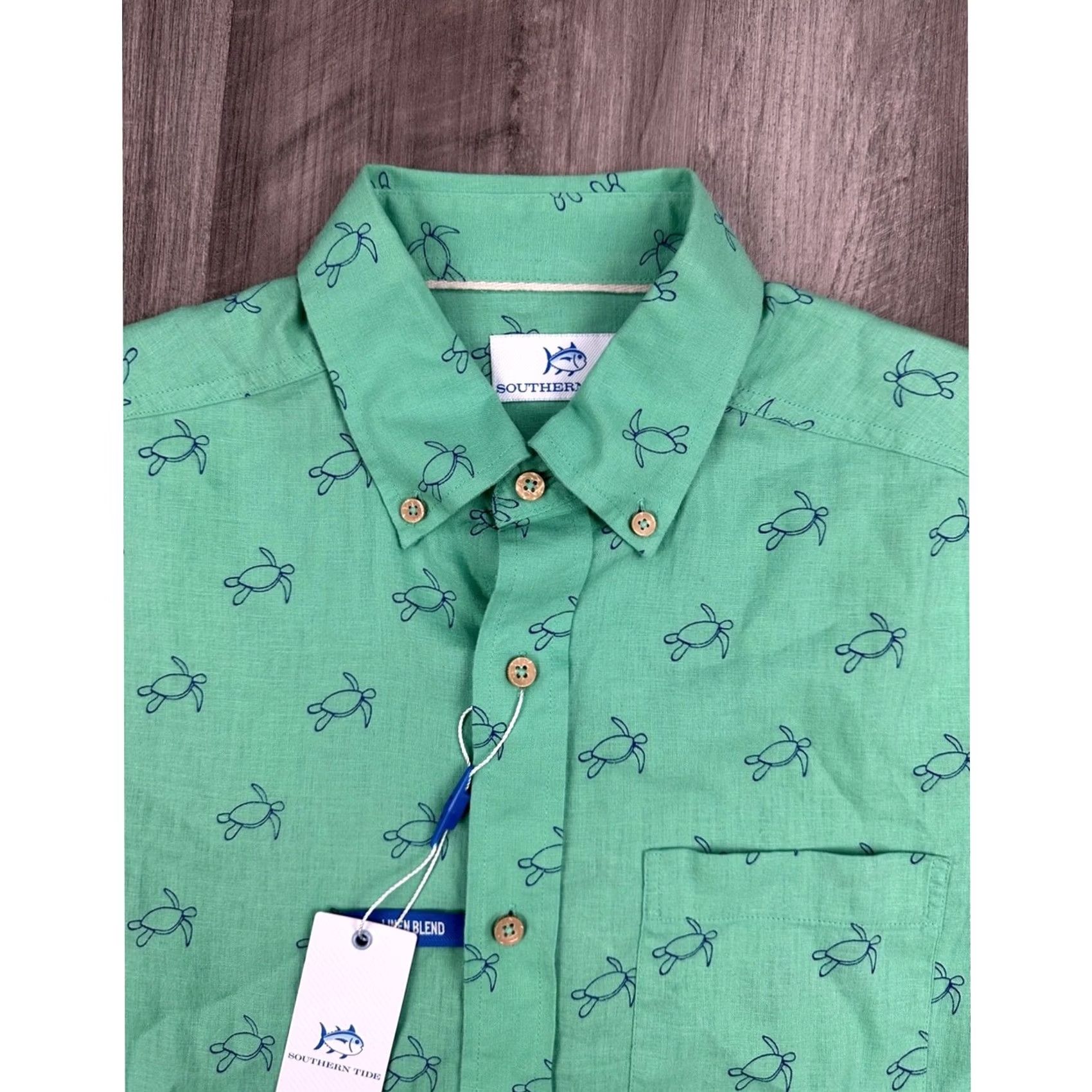 Southern Tide Southern Tide Linen Blend Turtle Cove Short Sleeve Sport Button Down Shirt S Mens Small Jade Green Size US 29 - 5 Thumbnail