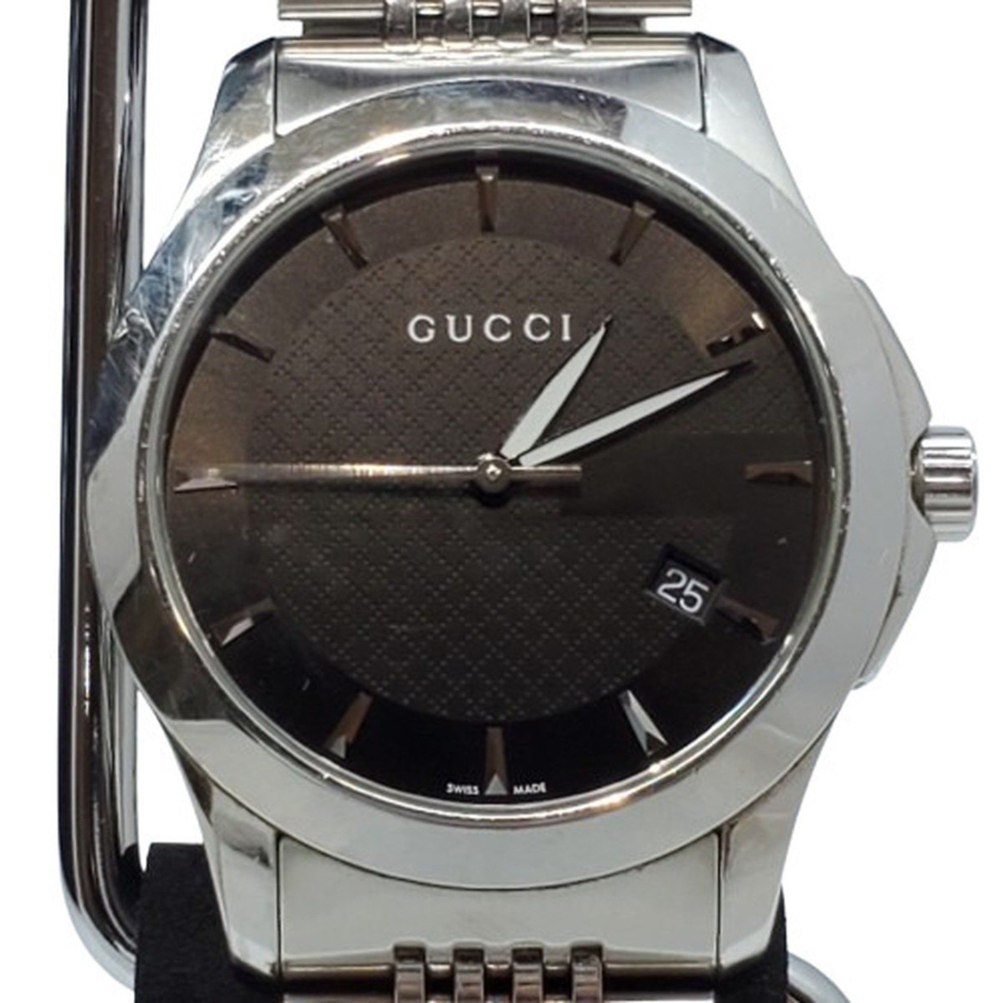 Gucci 126.4 Watch G Timeless Black Dial Analog Unisex Quartz Stainless Steel Date Kaizuka Store, Women's
