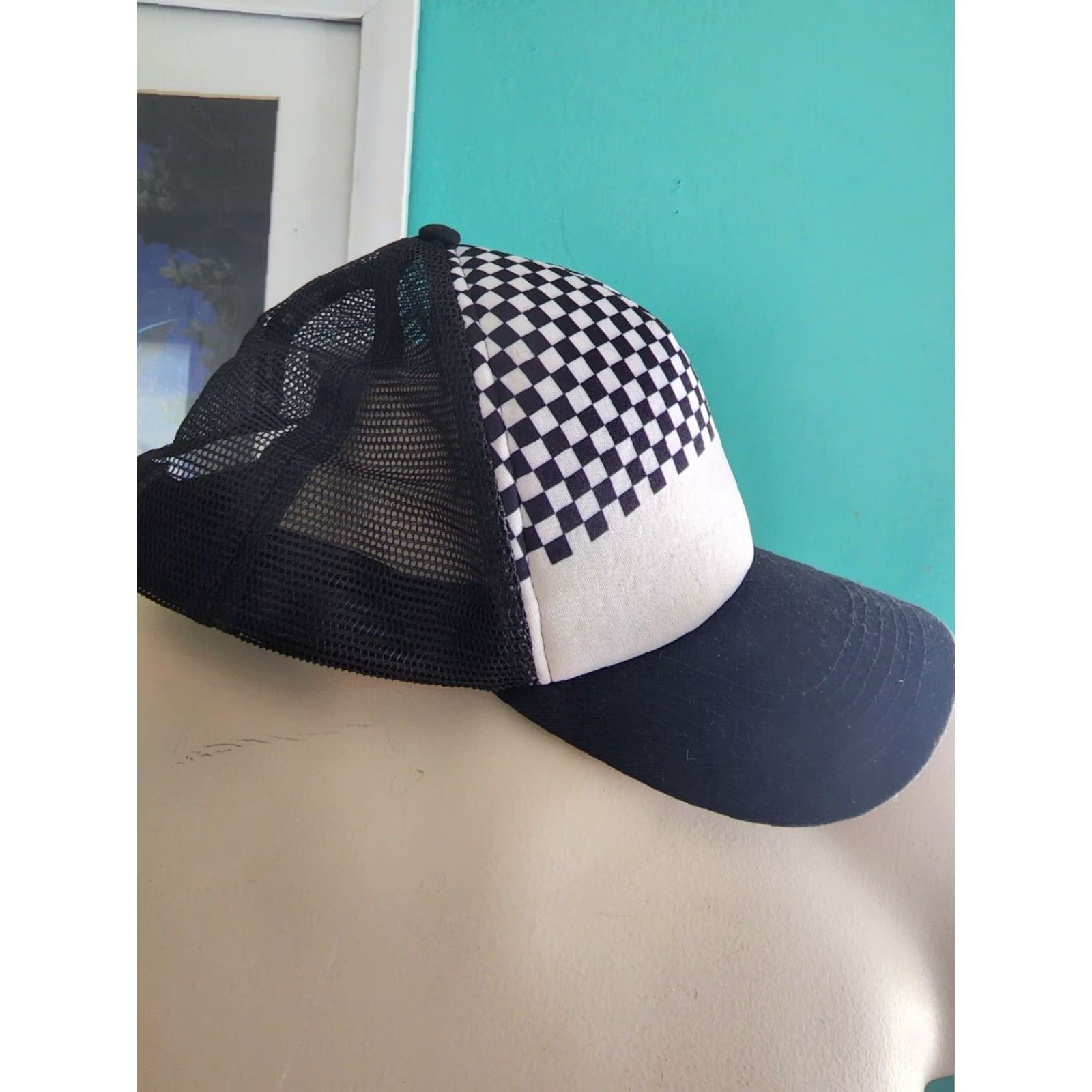 Etro VINTAGE Hang Ten California Checkerboard Surfer Snapback Hat Black White Cap Unisex Adults Adjustable Trucker Style SK8 Surf Party Size ONE SIZE - 2 Thumbnail