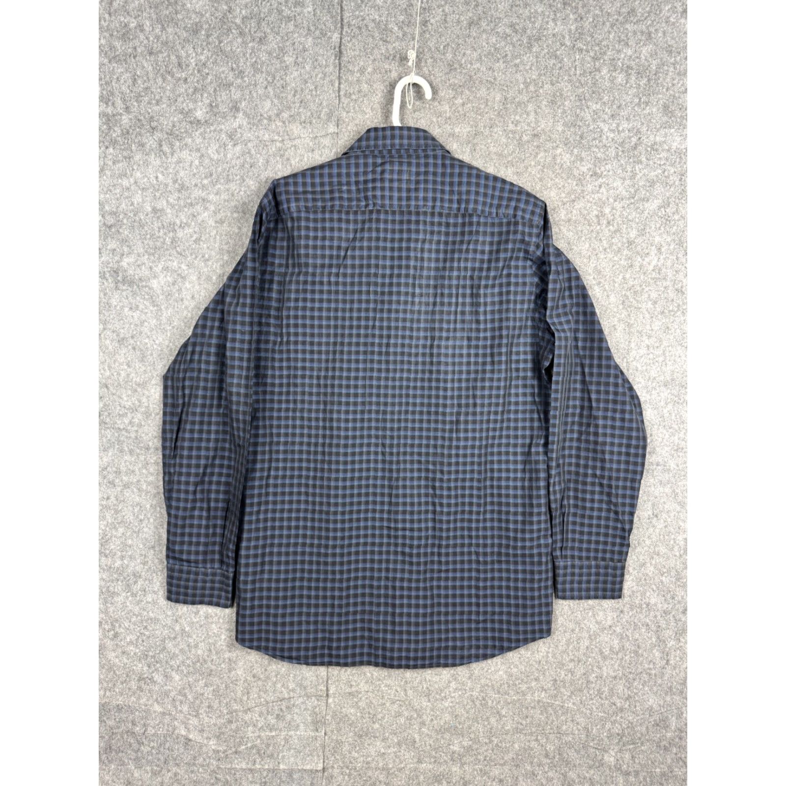 Vintage Luciano Barbera Dress Shirt Men's XL Plaid Blue Black 100% Cotton Italy Button Collar Spread Shirt Regular Mens Size 46R - 3 Thumbnail