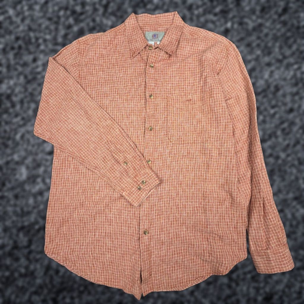 The Territory Ahead Territory Ahead Shirt Men's Large Orange White Woven Textured Cotton Button-Up Short Sleeve Plaid Casual Size US L / EU 52-54 / 3 - 1 Thumbnail