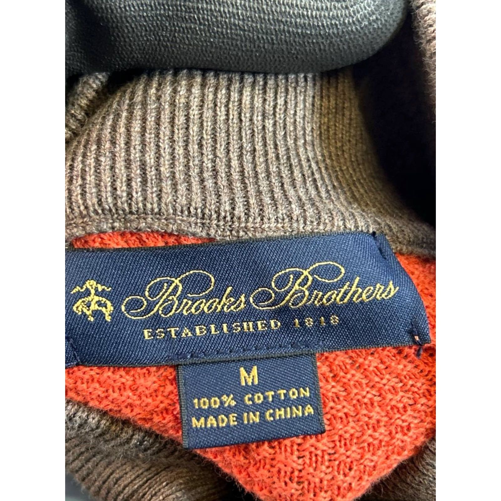 Brooks Brothers Brooks Brothers Sweater Mens M Orange Brown Cotton Waffle-Knit Mock Neck Pullover Knit Logo Casual Winter Fall Spring Size US M / EU 48-50 / 2 - 3 Thumbnail