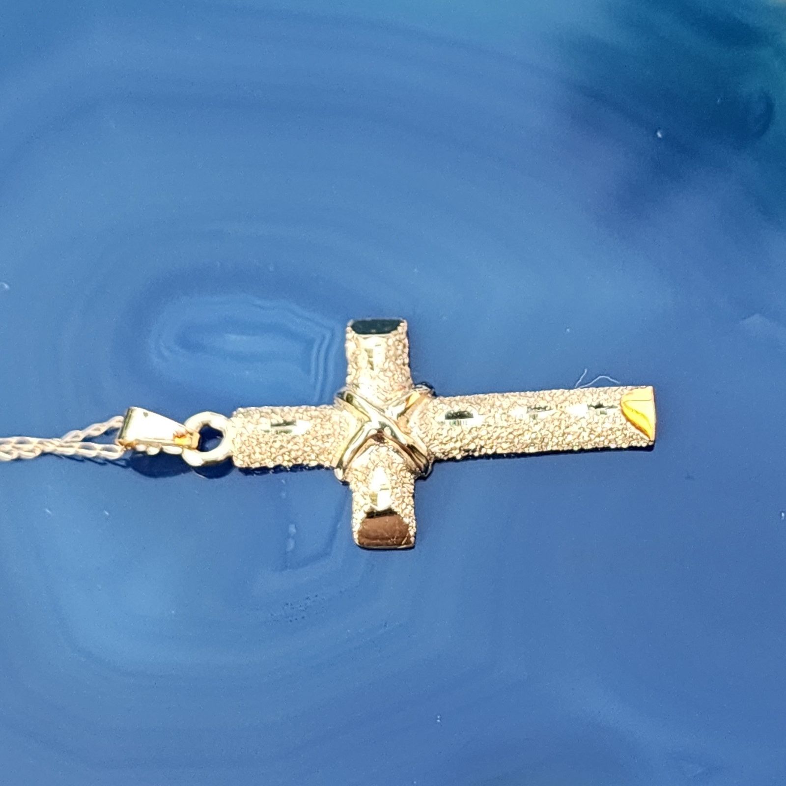 Vintage ACO 14K Yellow Gold Diamond Cut Cross Pendant Link Necklace Size ONE SIZE - 6 Thumbnail