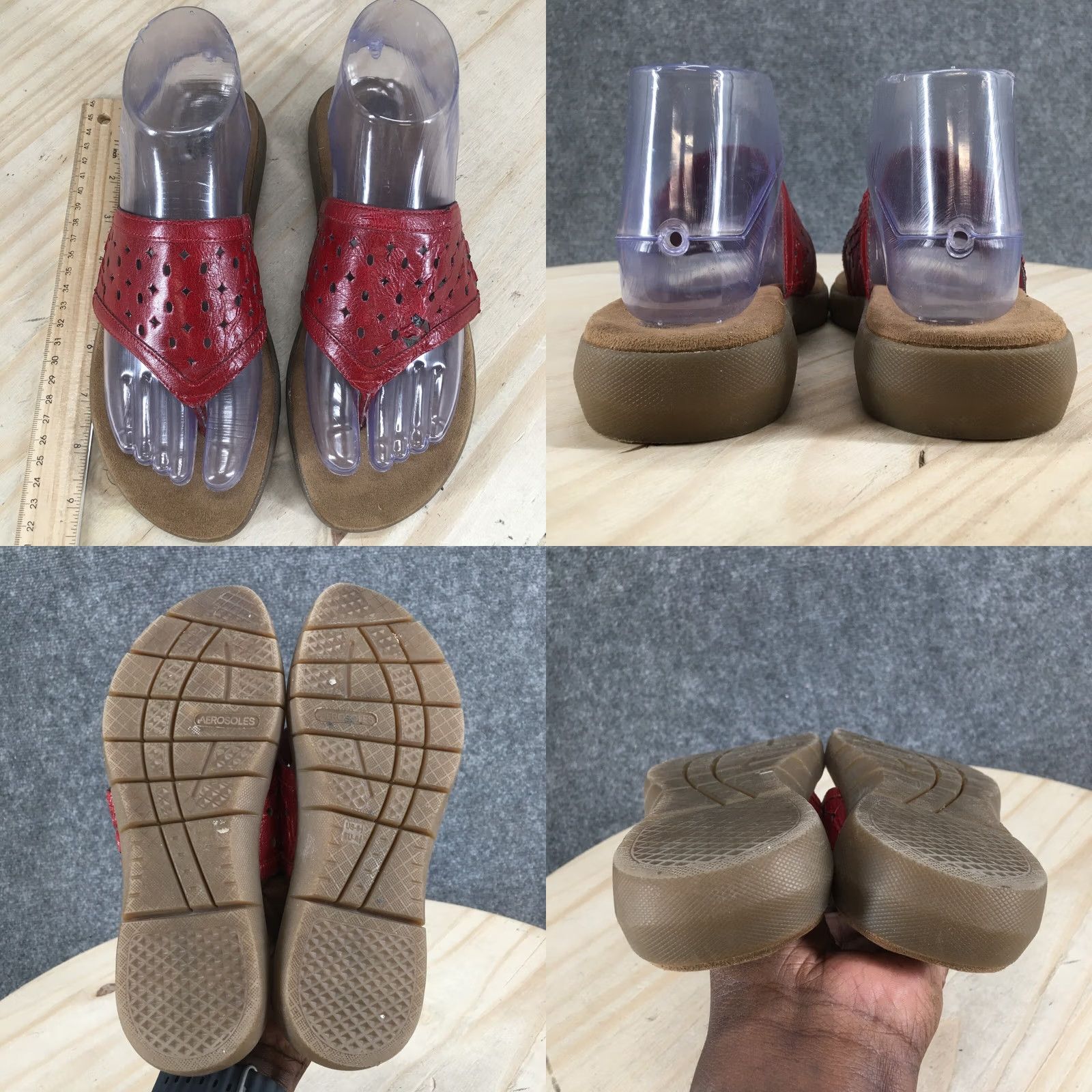 Vintage Aerosoles Sandals Womens 6.5 M Perforated Slip On Slide Red Faux Leather Casual Size US 7 / IT 37 - 8 Thumbnail
