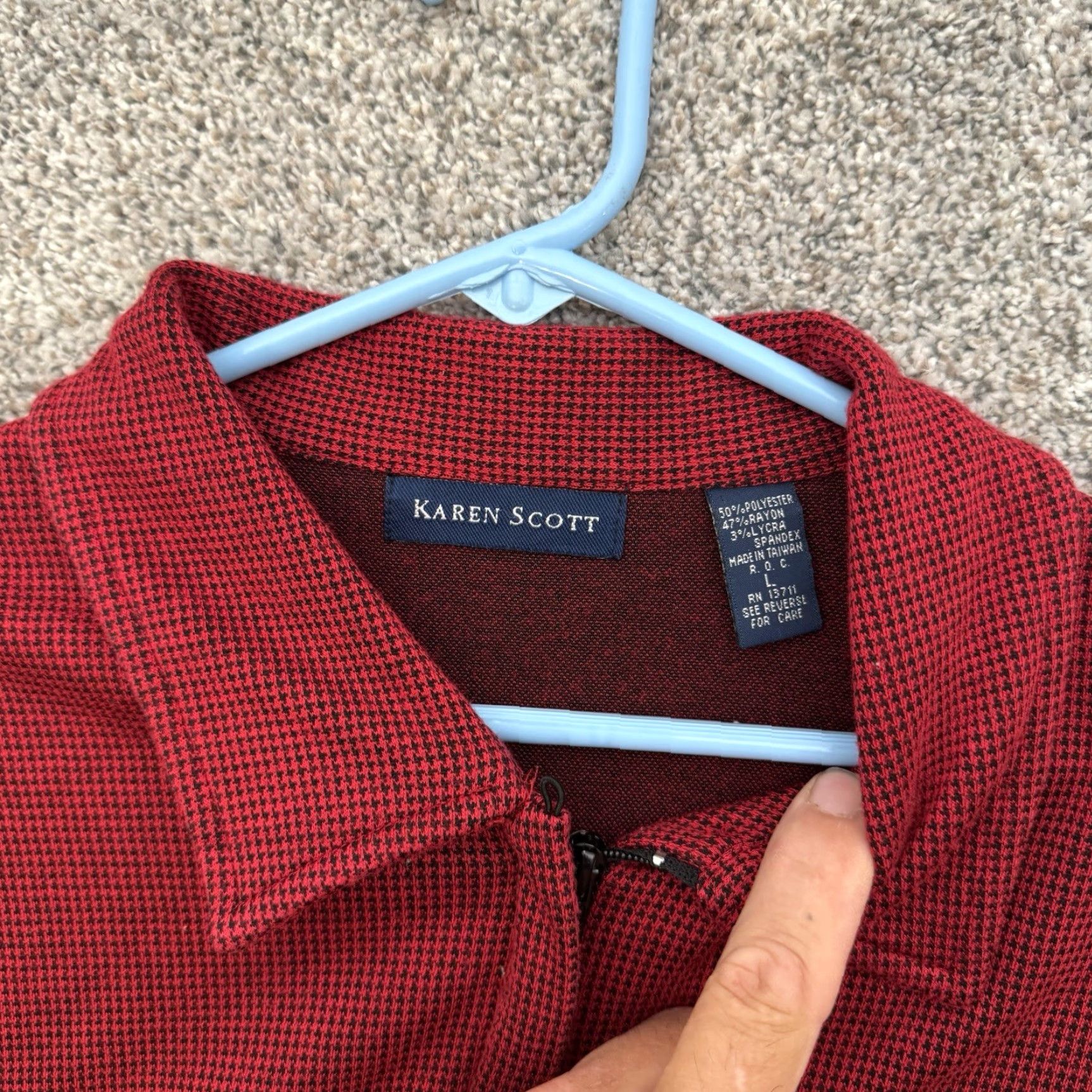 Vintage Karen Scott 2 Piece Zip Jacket Pants Set Mini Houndstooth Cozy Grandmacore Y2K Fall Red Womens L Outfit/Set Size 36" / US 14 / IT 50 - 7 Thumbnail