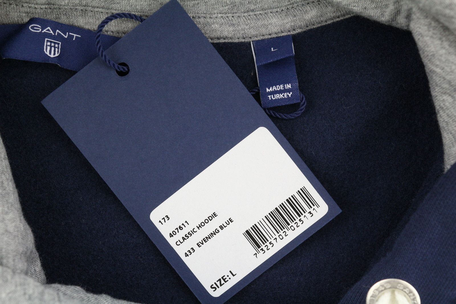 Gant CLASSIC L Evening Blue Logo Hoodie 87221 Size L / US 10 / IT 46 - 7 Thumbnail