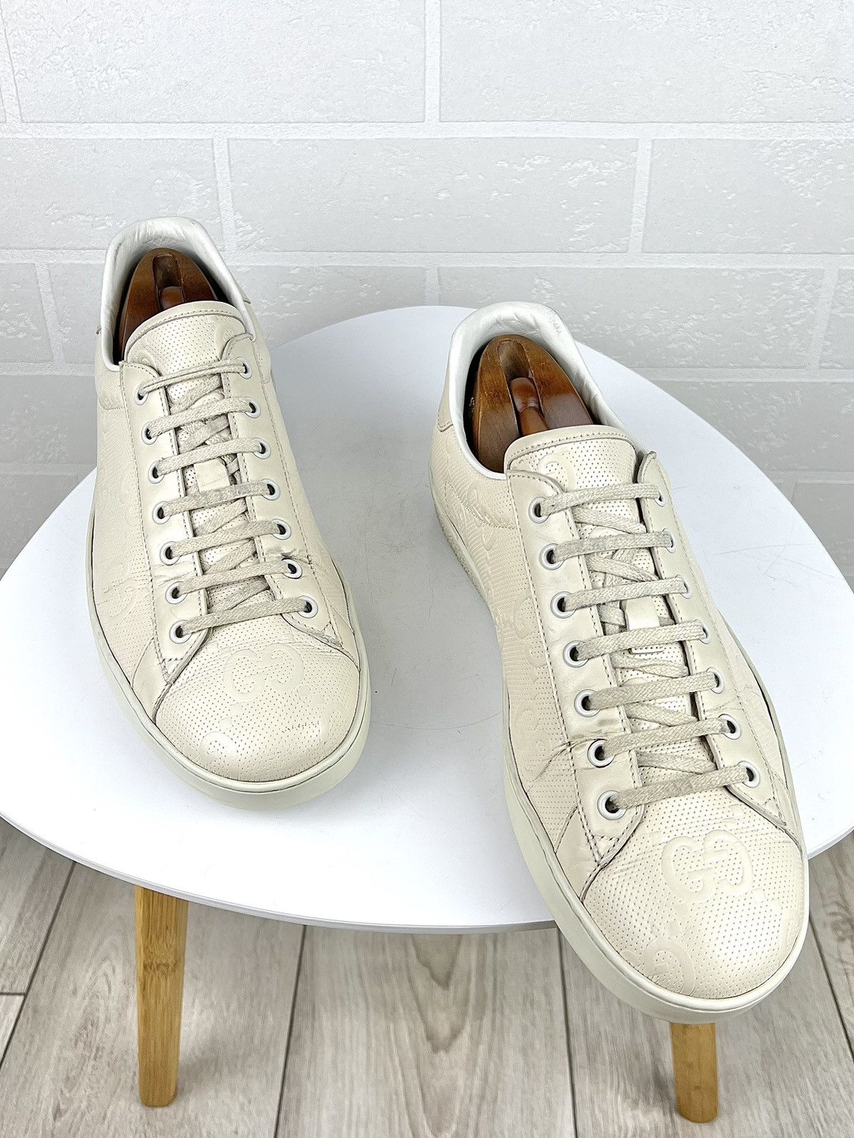 Gucci GUCCI Sneakers Leather Embossed GG Interlocking Monogram Men Size US 11.5 / EU 44-45 - 1 Thumbnail