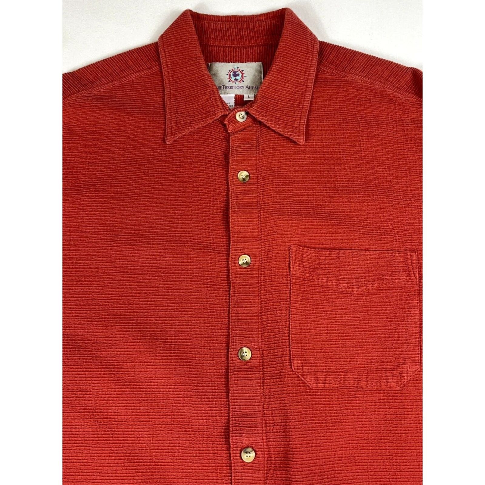 The Territory Ahead VINTAGE The Territory Ahead Button-Up Ribbed Cotton Shirt Brick Red L Mens Size US L / EU 52-54 / 3 - 2 Thumbnail