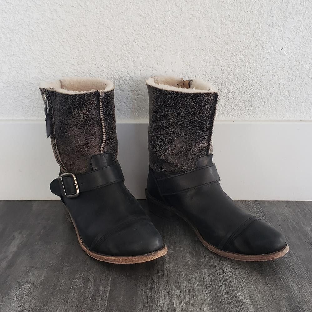 Koolaburra Black Brown Koolaburra Duarte Leather Moto Boot Size US 6.5 / IT 36.5 - 2 Thumbnail
