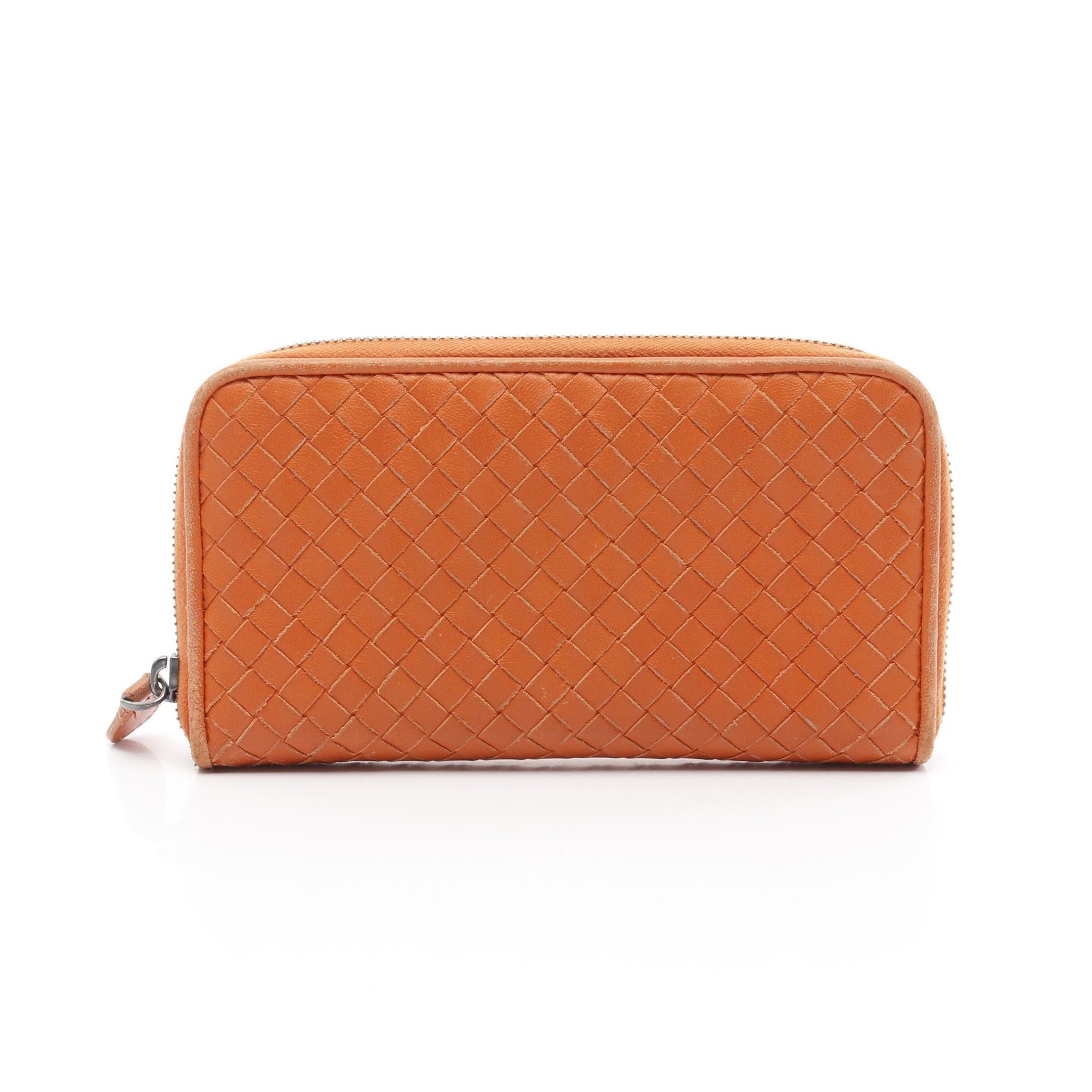 Bottega Veneta Bottega Veneta Intrecciato Round Zipper Long Wallet Leather Orange Size ONE SIZE - 1 Thumbnail