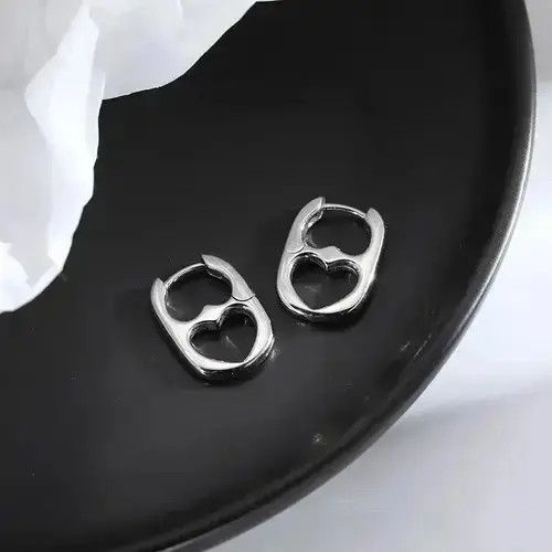 Japanese Brand Silver Color Stainless Steel Hollow Heart Hoop Earrings Size ONE SIZE - 4 Thumbnail