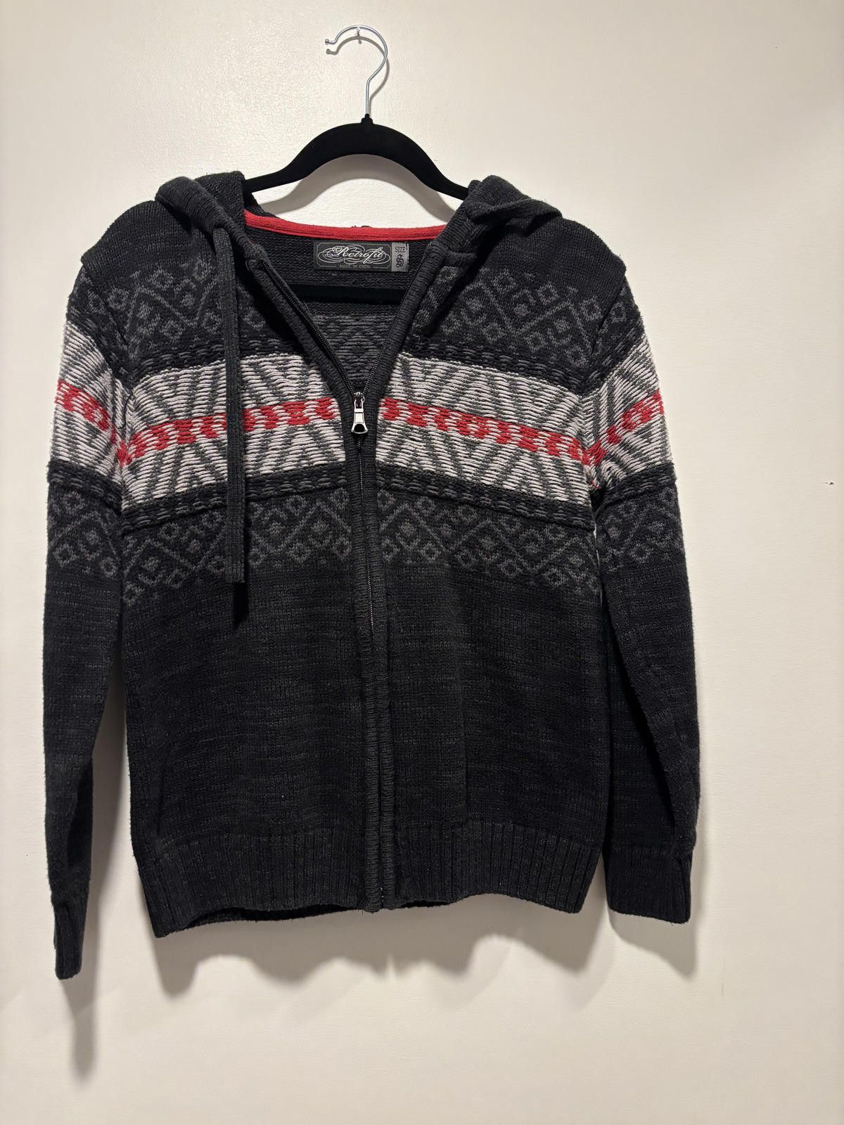 Retrofit Y2K Retrofit Zip-Up Hooded Sweater - Gray with Patterned Size S / US 4 / IT 40 - 1 Thumbnail