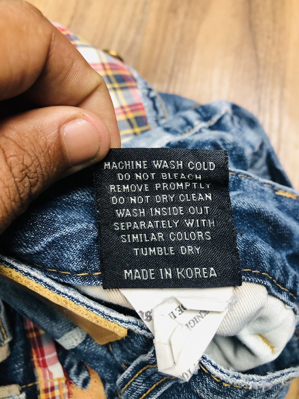 If Six Was Nine Pasta Denim Bootcut Distressed Jeans Plaid Patches (40) Size 26" / US 2 / IT 38 - 14 Thumbnail