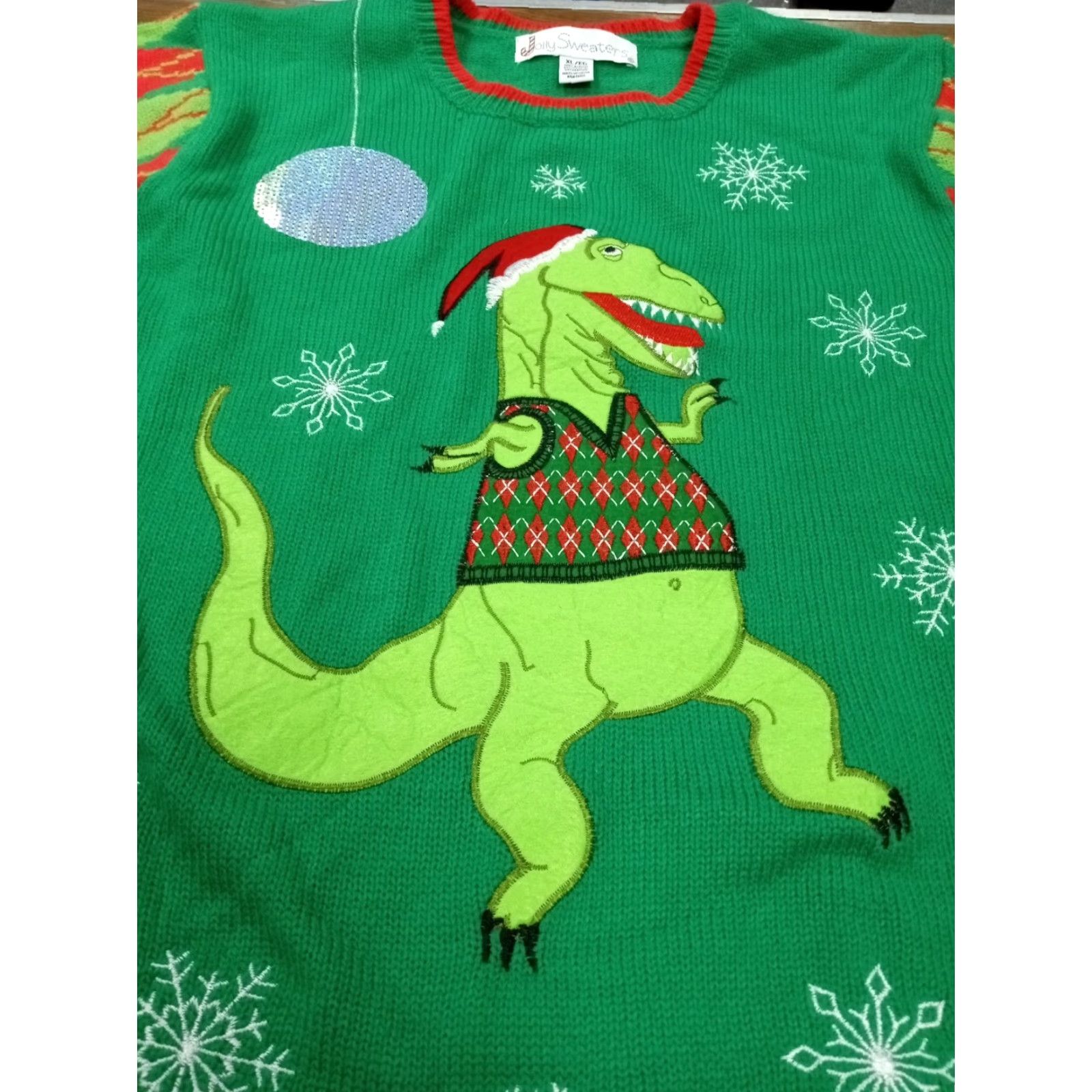 Vintage Jolly Sweaters Ugly Xmas Sweater XL 48" X 28" Trex dinosaur Size US XL / EU 56 / 4 - 2 Thumbnail