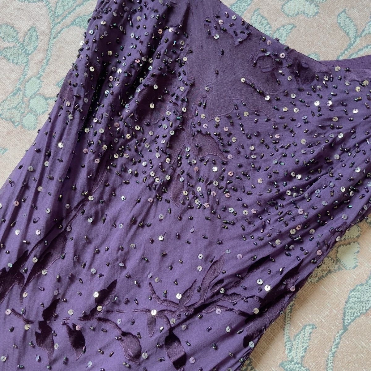 Alex Evenings Vintage Purple Silk Burnout & Chiffon Beaded Dress (S–M) Size M / US 6-8 / IT 42-44 - 17 Thumbnail