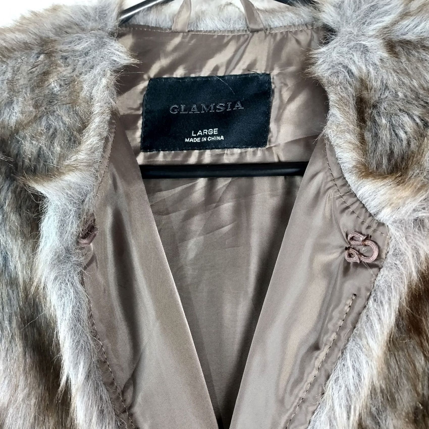 Vintage GlamSia Vest Women’s Large Brown Gray Faux Fur Lined Open Front Knit Sleeveless Regular Fit Winter Fall Spring Size L / US 10 / IT 46 - 3 Thumbnail