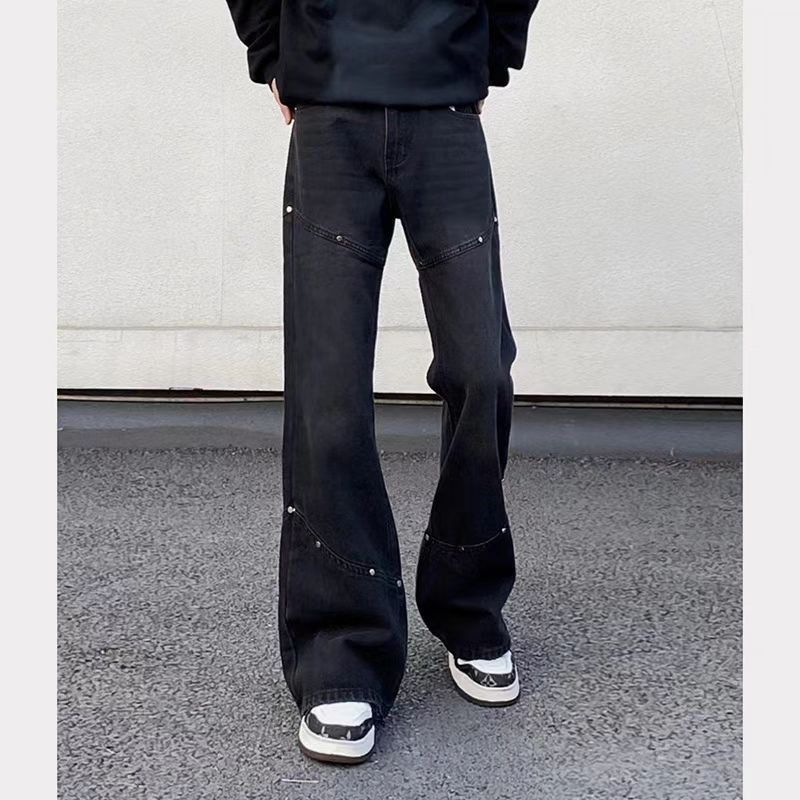 Jean Black Studded Loose Wide-Leg Jeans Size US 33 - 2 Thumbnail
