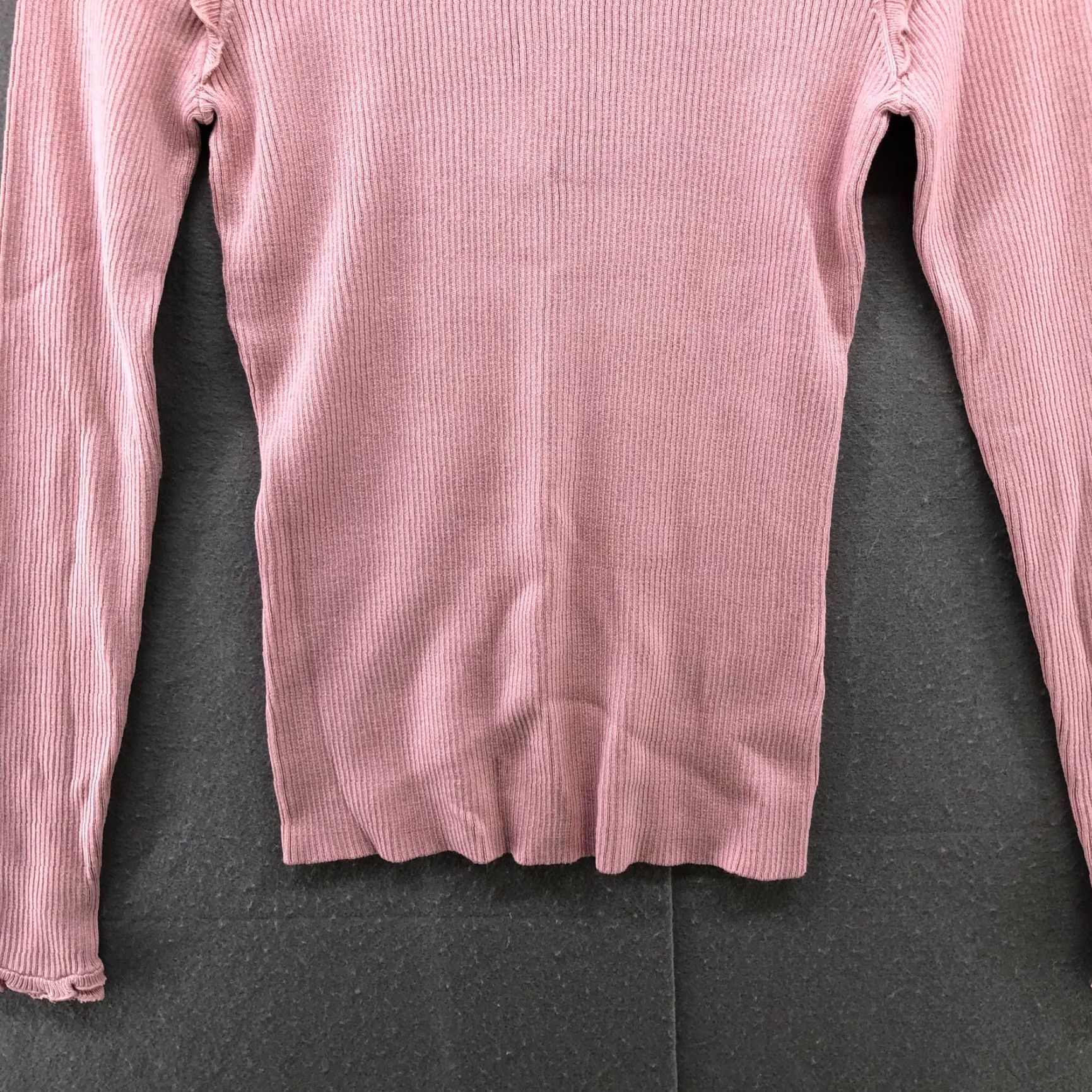 Vintage Hooked Up by IOT Sweater Womens M Pink Mock Neck Ribbed Fitted Ruffle Pullover Knit Stretch NWT Solid Size M / US 6-8 / IT 42-44 - 4 Thumbnail