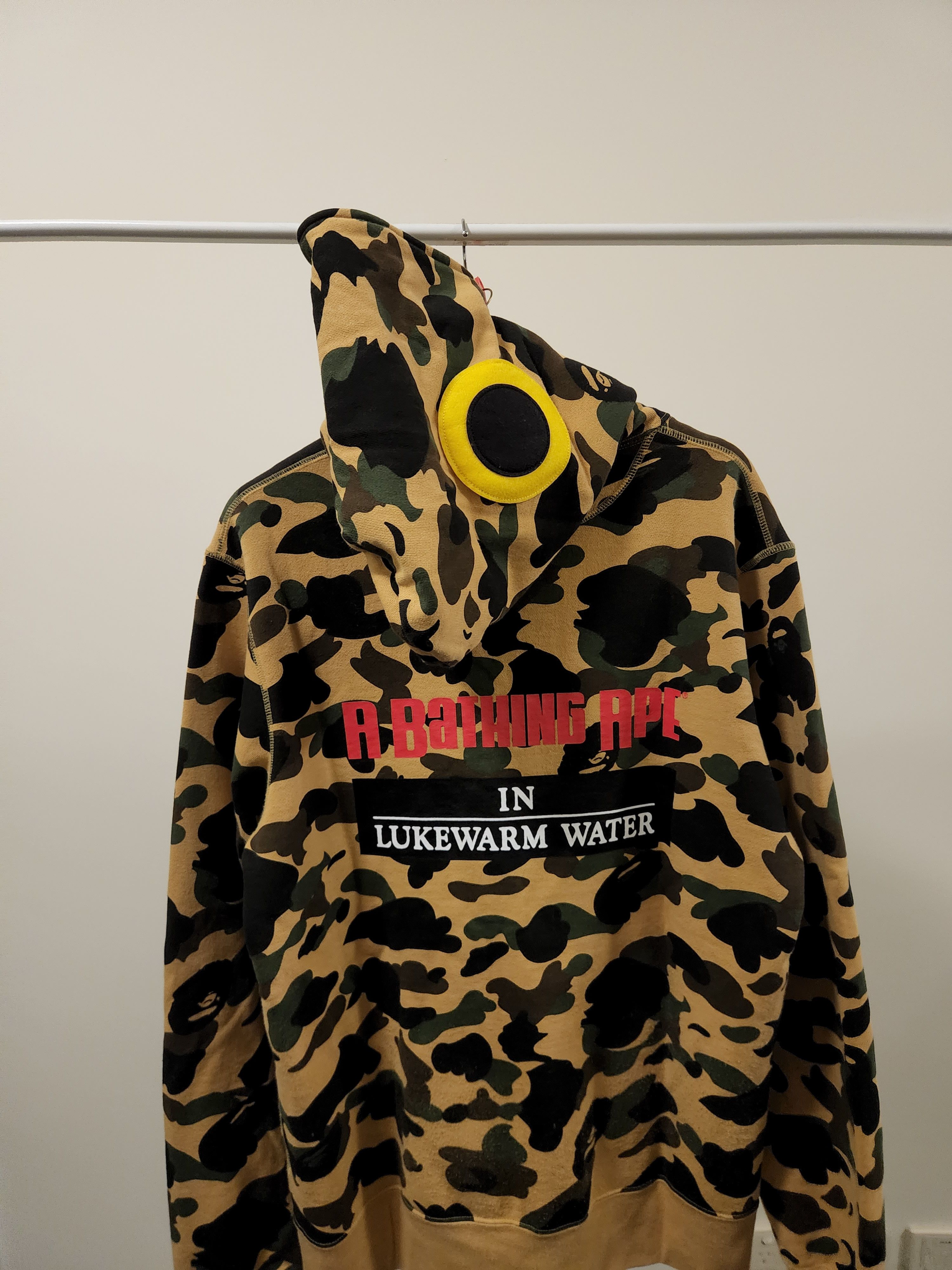 image of Bape x Nigo 1St Camo Fish Full Zip Hoodie in Yellow, Men's (Size XL)