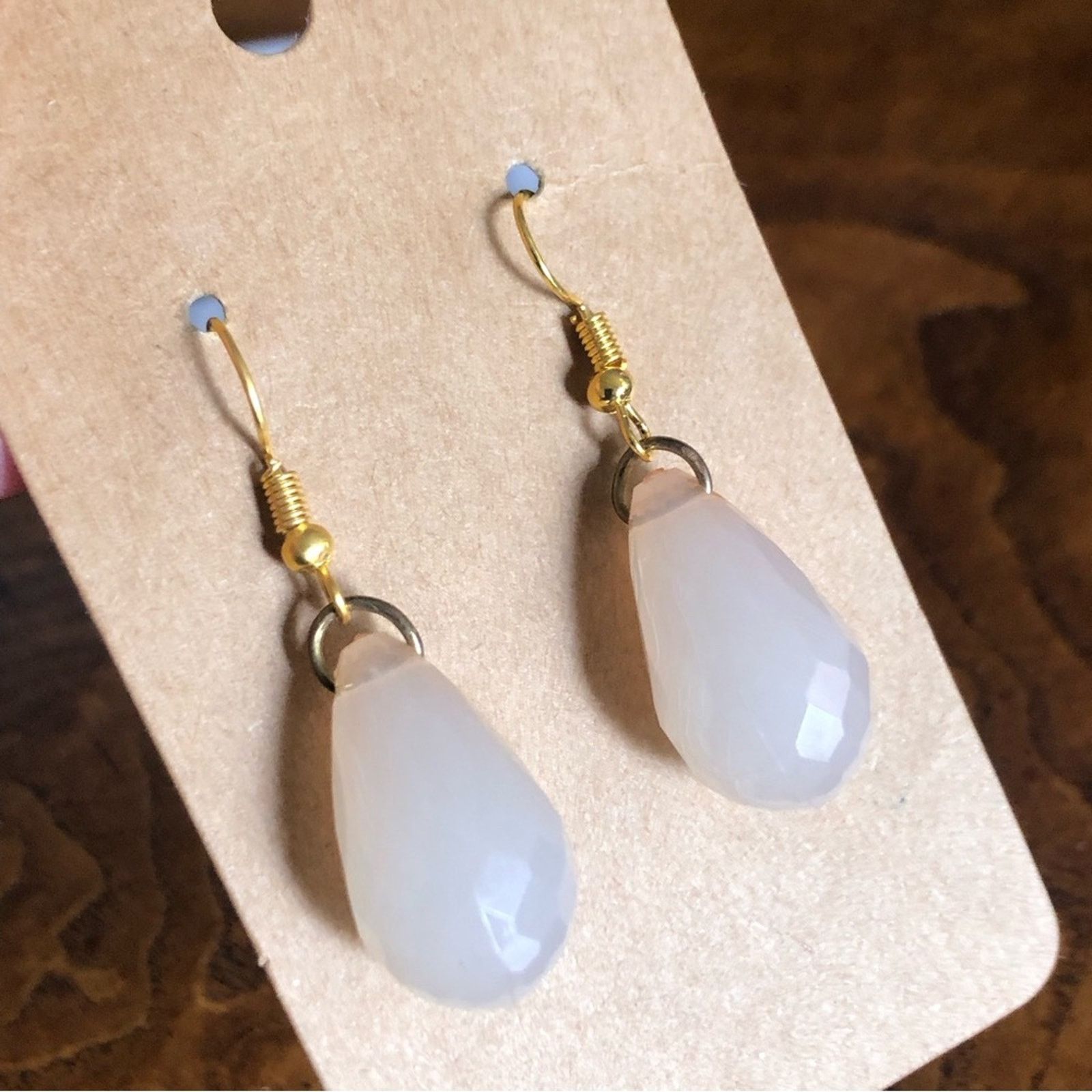 Jewelry Handcrafted faceted opal tone acrylic earrings Size ONE SIZE - 1 Thumbnail