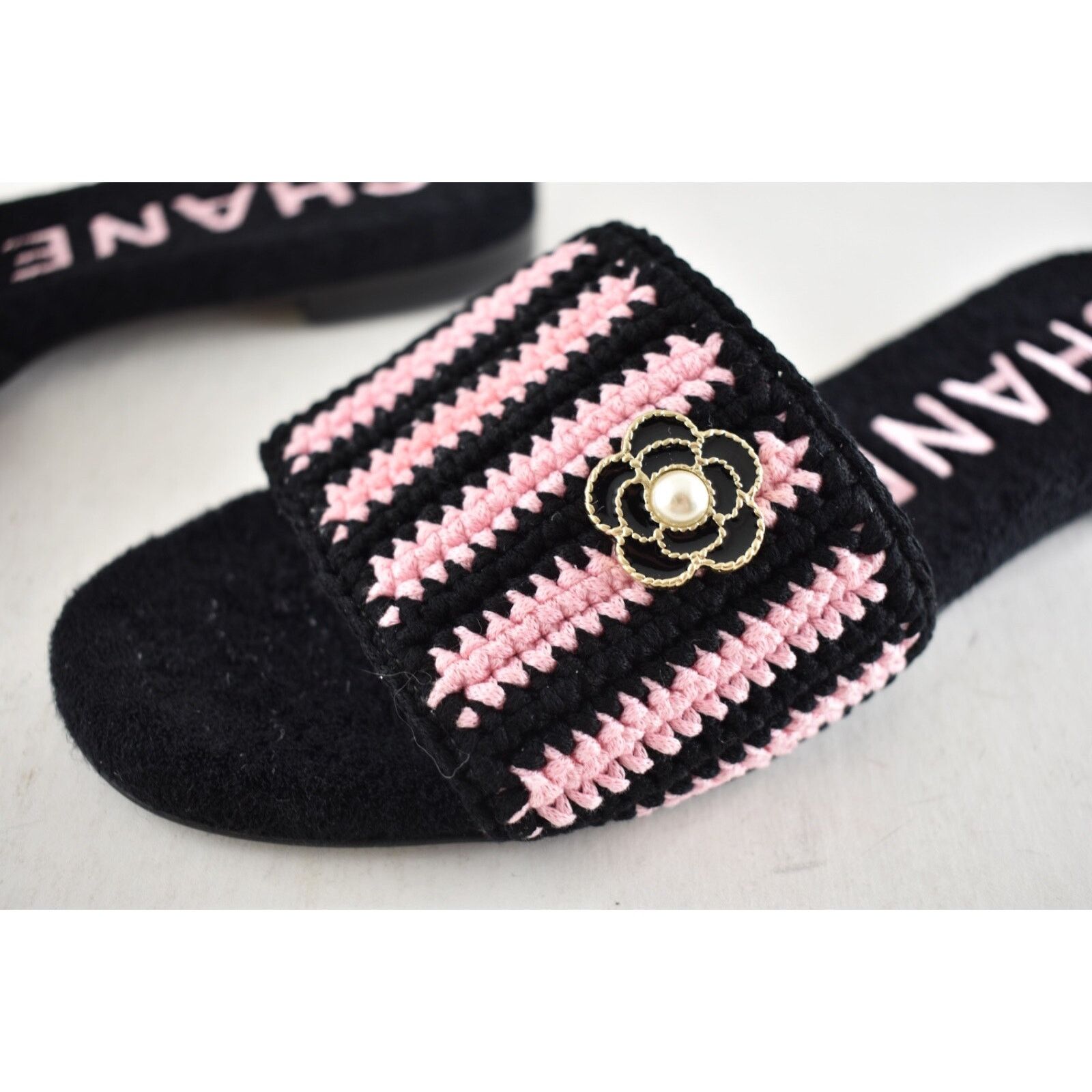 Chanel Chanel 24M Black Pink Crochet Stripe Camellia Flower Logo Size US 9 / IT 39 - 21 Thumbnail