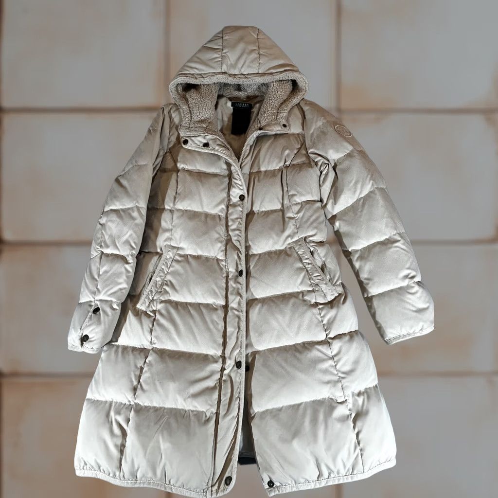 Ralph Lauren Lauren Ralph Womens Medium Down Puffer Long Coat Beige Size M / US 6-8 / IT 42-44 - 1 Thumbnail
