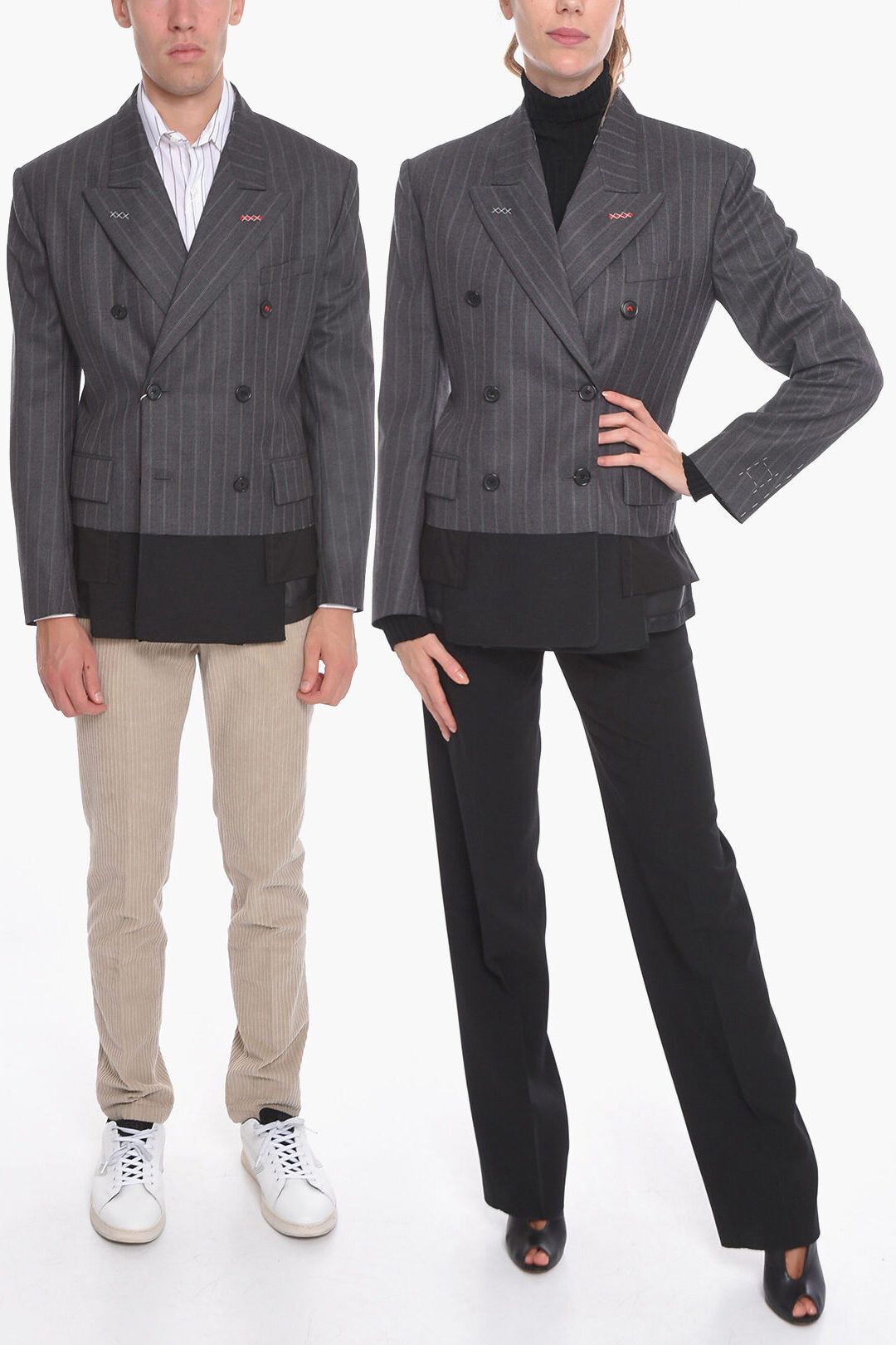 Maison Margiela og1mm0625 Unisex Wool Double-breasted Blazer in Grey Size US S / EU 44-46 / 1 - 1 Thumbnail