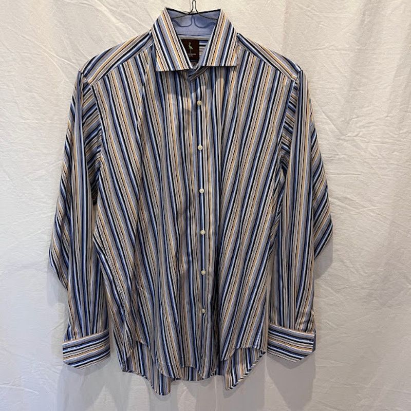 Tailorbyrd × Vintage VTG Tailorbyrd Shirt Mens Button Up Blue Mustard Wht Stripe Size US XL / EU 56 / 4 - 1 Thumbnail