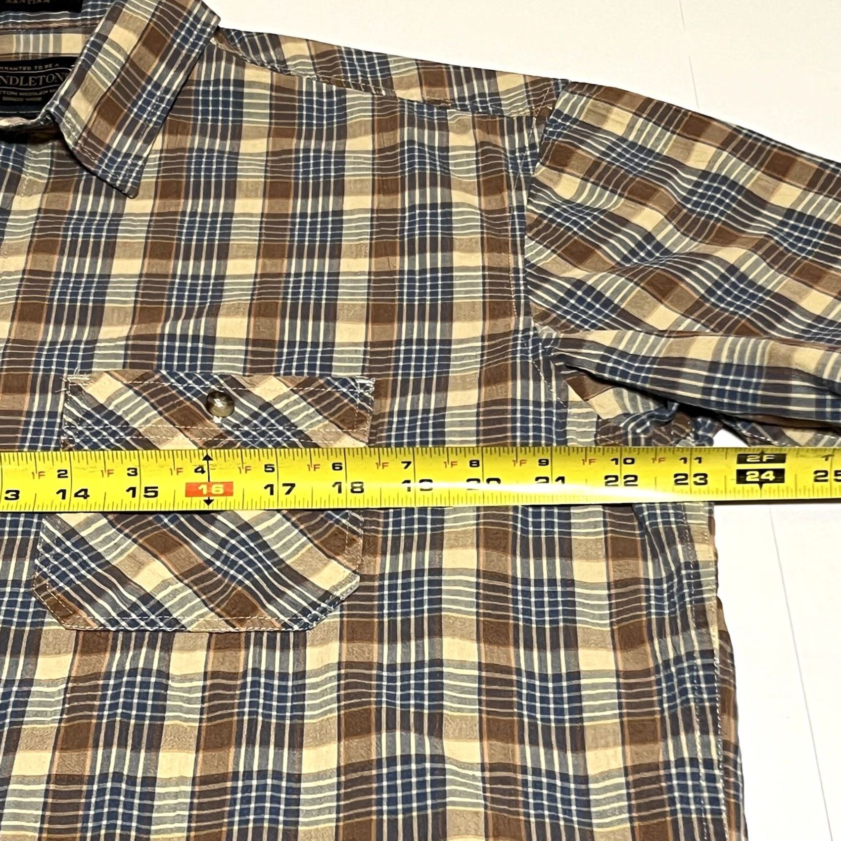Pendleton Pendleton Santiam Shirt Short Sleeve Button-Up Plaid Brown Blue Mens L Size US L / EU 52-54 / 3 - 6 Thumbnail