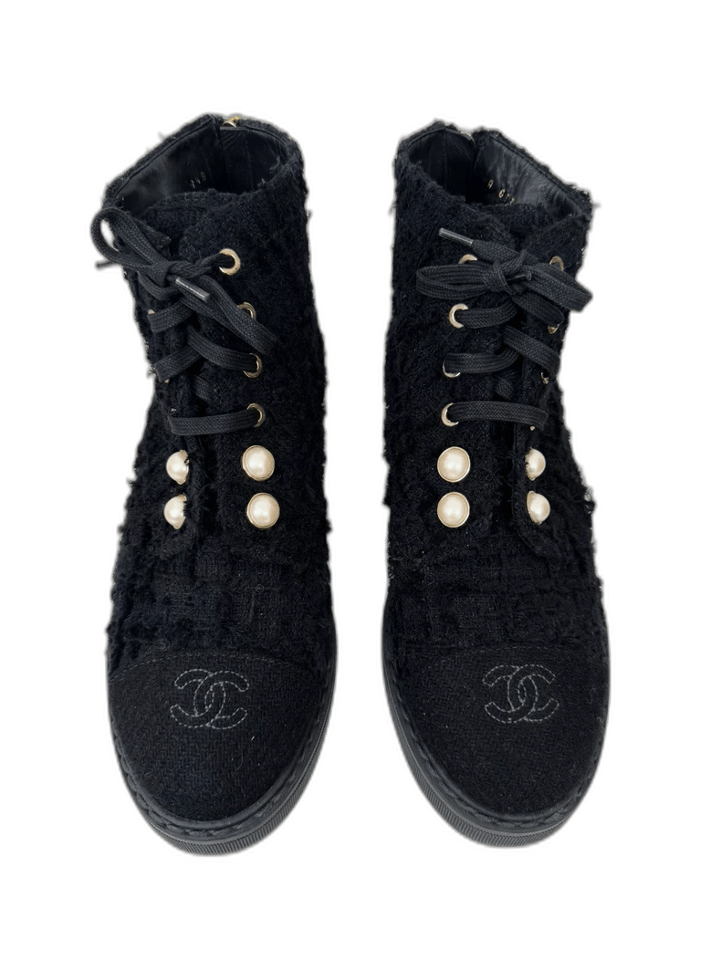 Chanel Black Pearl Accent Ankle Boots