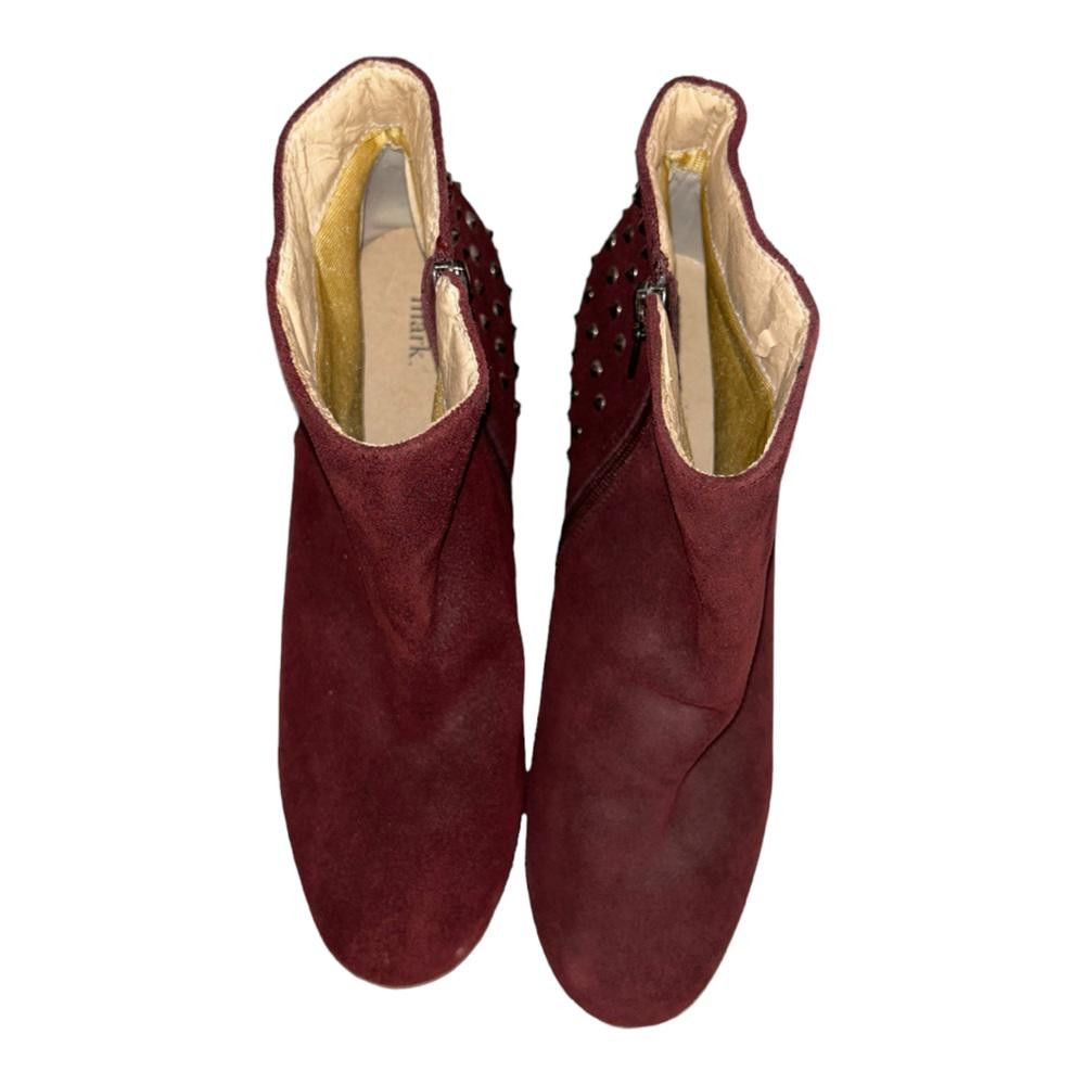 Designer mark. I Maroon Faux Suede Spiked Booties Size 10 Size US 10 / IT 40 - 4 Thumbnail