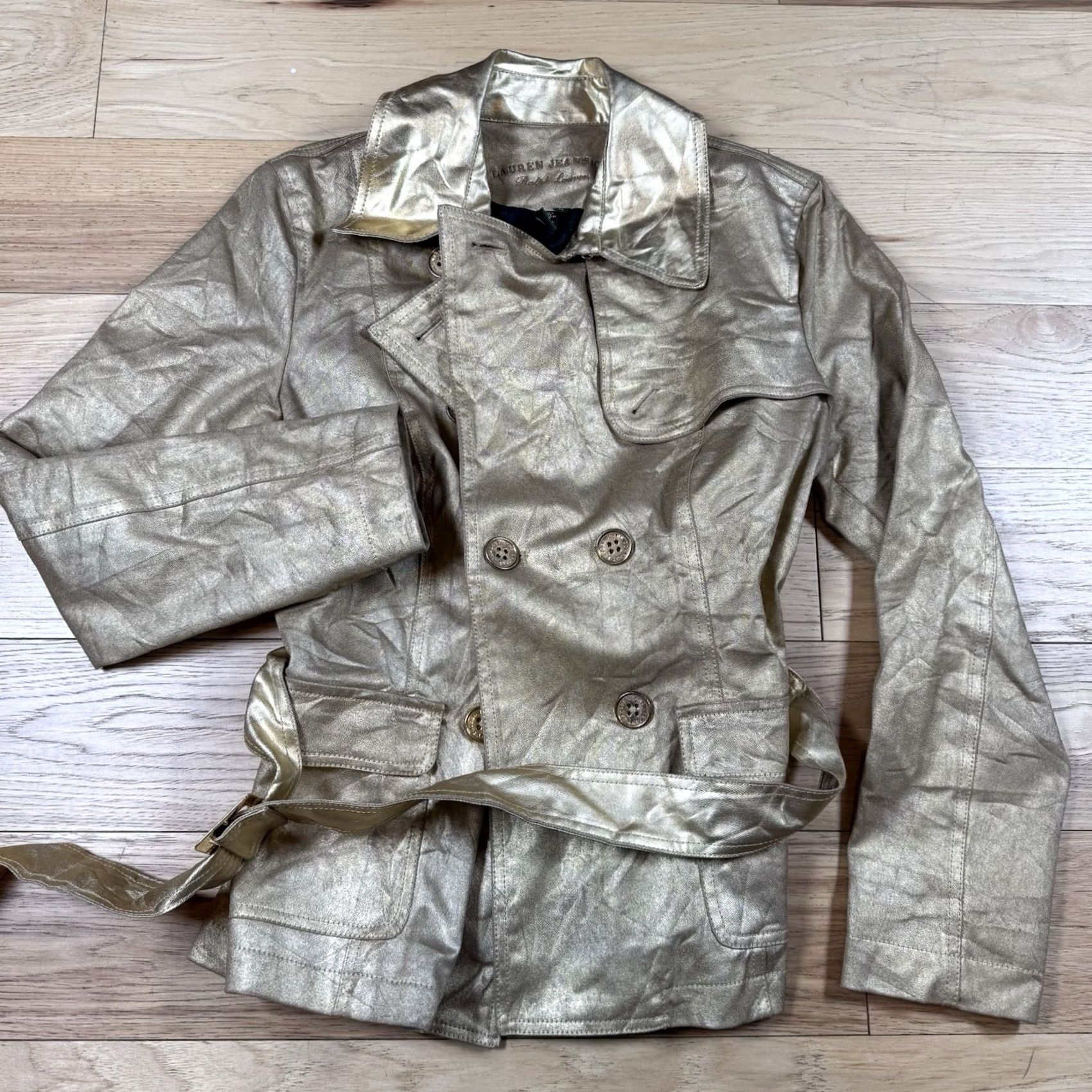Ralph Lauren VINTAGE Ralph Lauren Jacket Women Belt Gold L Petite Metallic Belted Cotton Basic Jacket Womens Tags: None Size L / US 10 / IT 46 - 2 Thumbnail