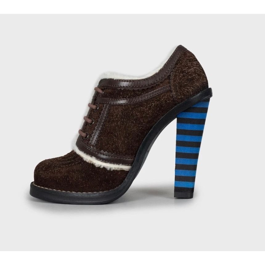 Balenciaga Balenciaga Brown Suede Striped Heels Ankle Boots Sz.35 Size US 5 / IT 35 - 1 Thumbnail