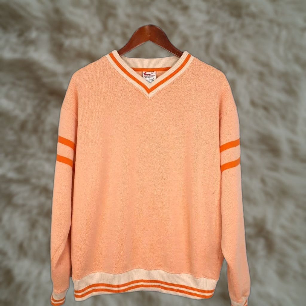 Vintage VINTAGE Cadre Athletic Varsity V Neck Sweater Mens Large Unisex Adults Pullover Knit Orange Cotton Blend Long Sleeve Sports Academia 90s Size US L / EU 52-54 / 3 - 1 Thumbnail