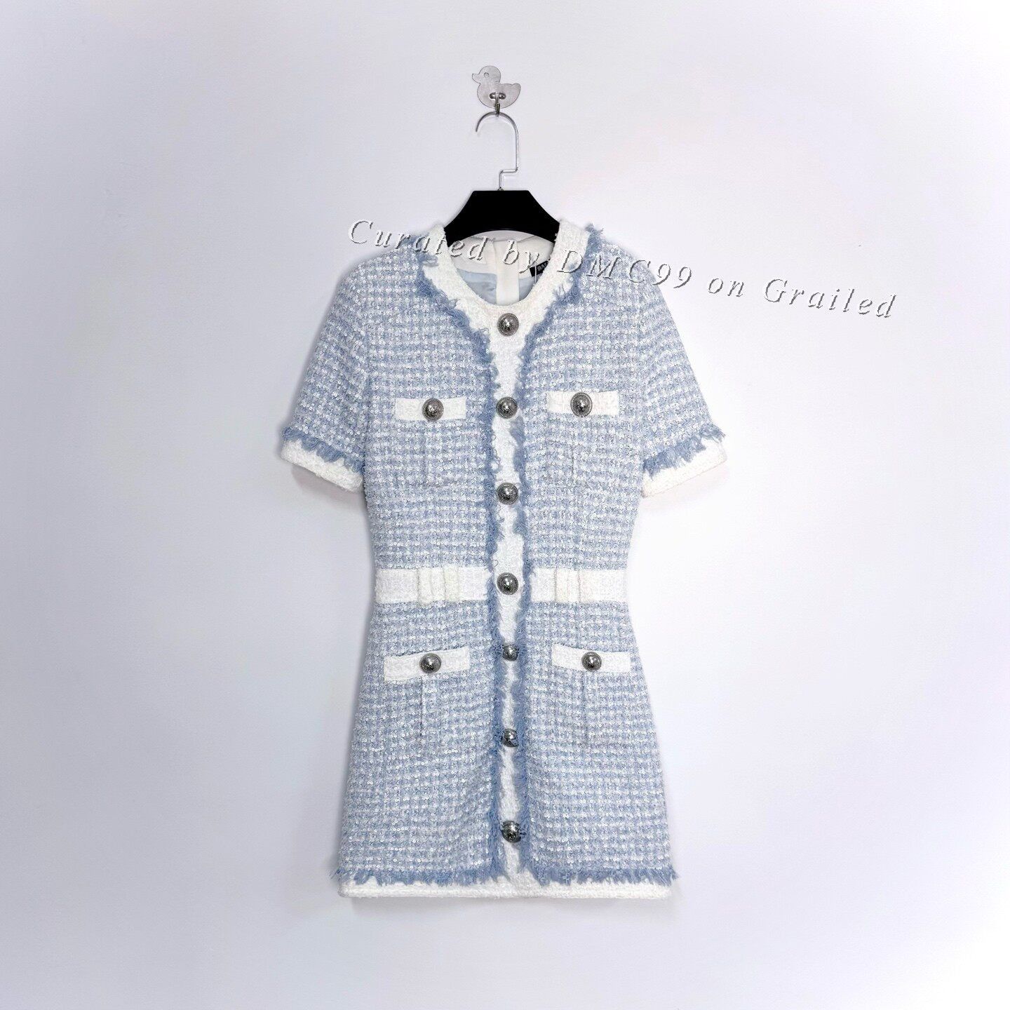 Balmain Balmain 25 New Light Blue Tweed Sequin Dress Size XS / US 0-2 / IT 36-38 - 1 Thumbnail