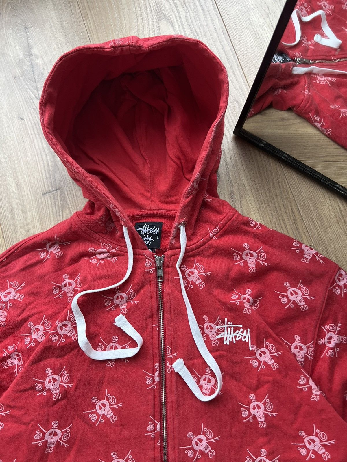 00’s STUSSY VINTAGE ZIP HOODIE MONOGRAM SKATE SKULL Y2K