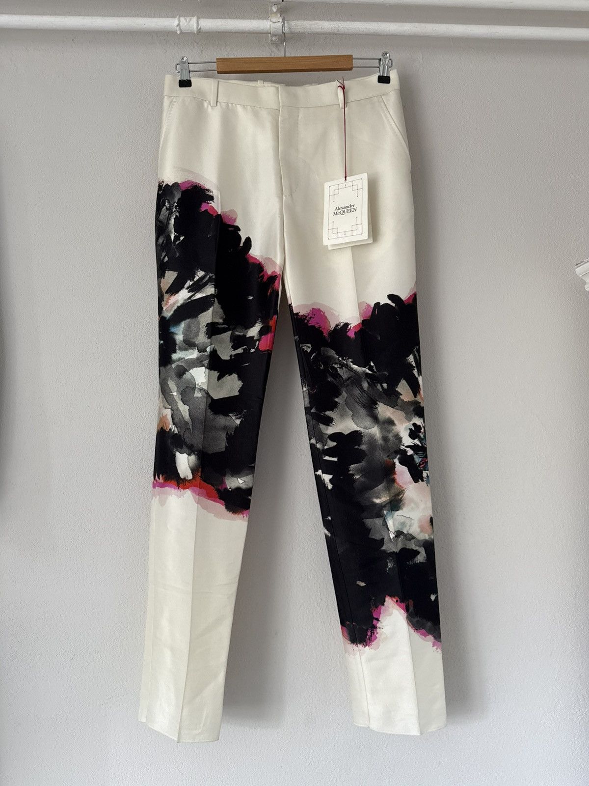 Alexander McQueen Abstract Floral Trousers in Wool-Silk Size US 32 / EU 48 - 1 Thumbnail