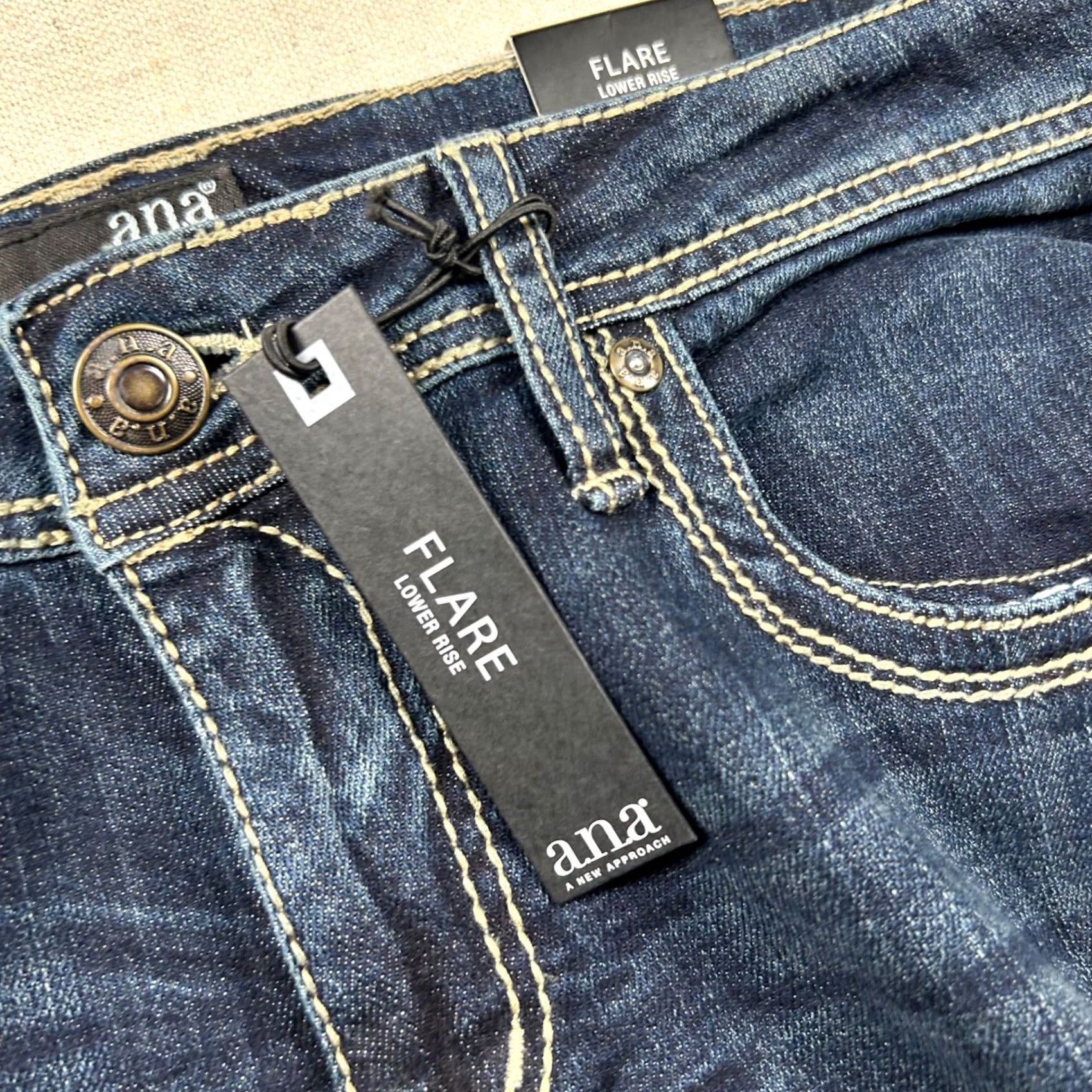 Bell a.n.a Jeans Womens 14 Flare Lower Rise Bell Bottom Contrast Stitch Y2K Western Size 36" / US 14 / IT 50 - 3 Thumbnail