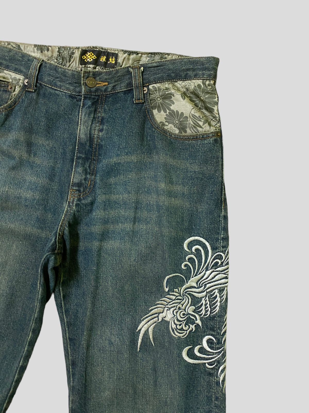 Japanese Brand × Vintage Vintage Japan Tattoo Embroidery Floral Design Denim Size US 32 / EU 48 - 5 Thumbnail