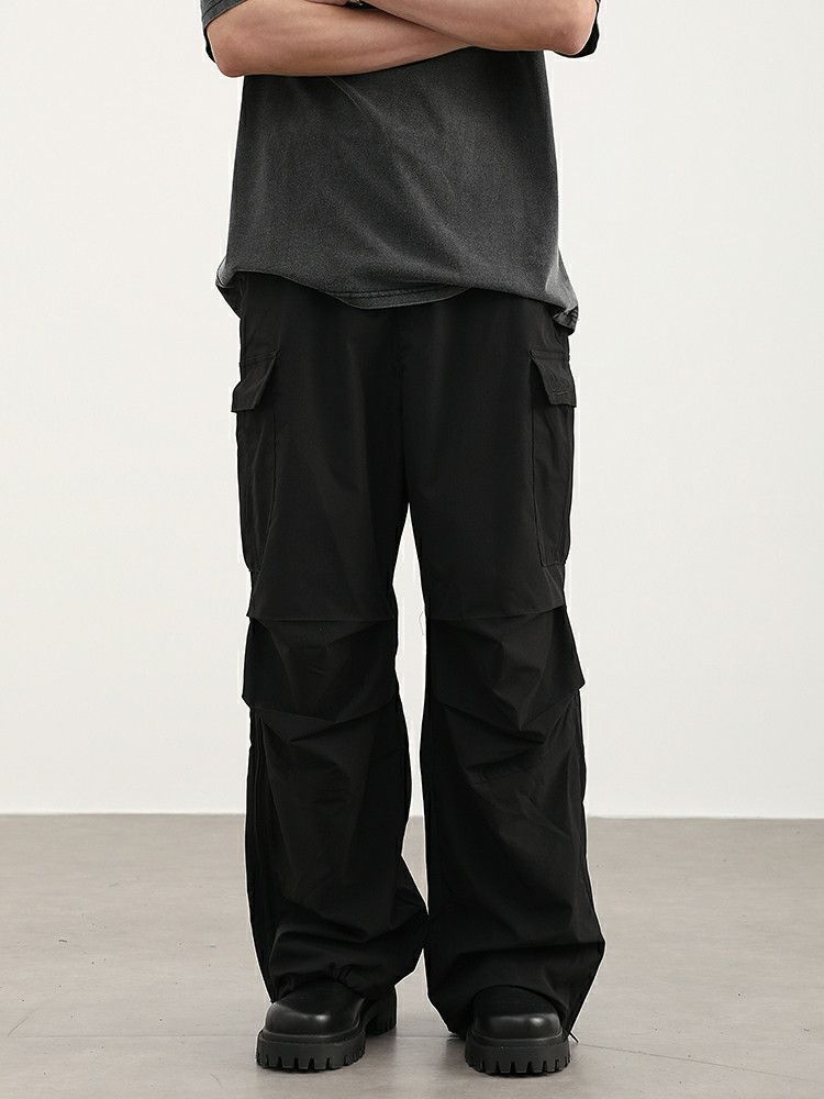 military utility flared pleated baggy cargo pants