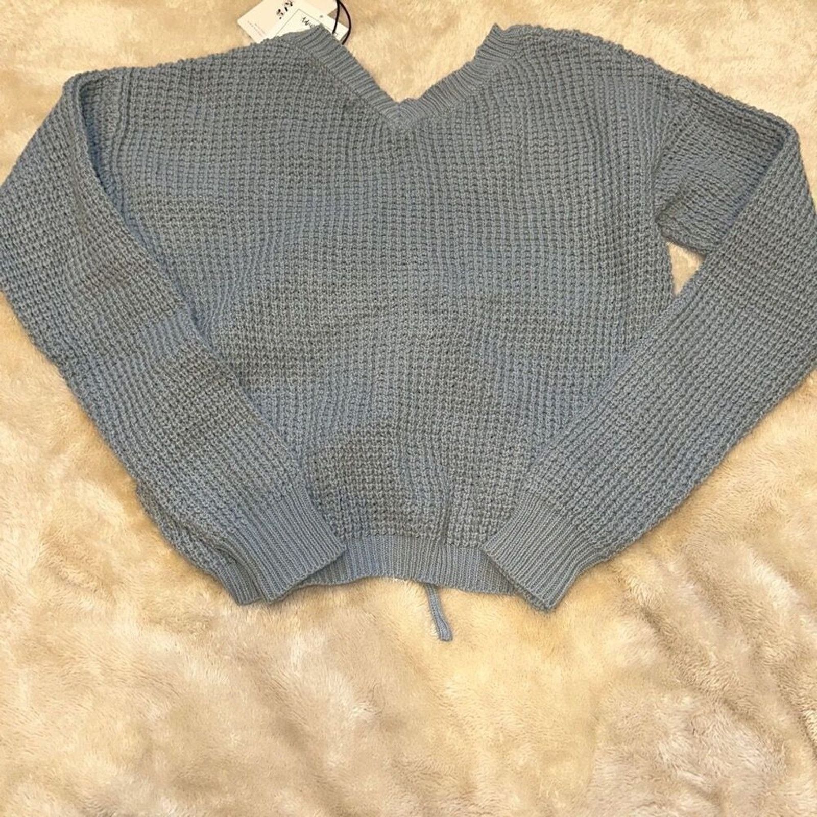 Other Sincerely Jules Blue Waffle Knit V-Neck Sweater | Sz S, NWT Size S / US 4 / IT 40 - 4 Thumbnail