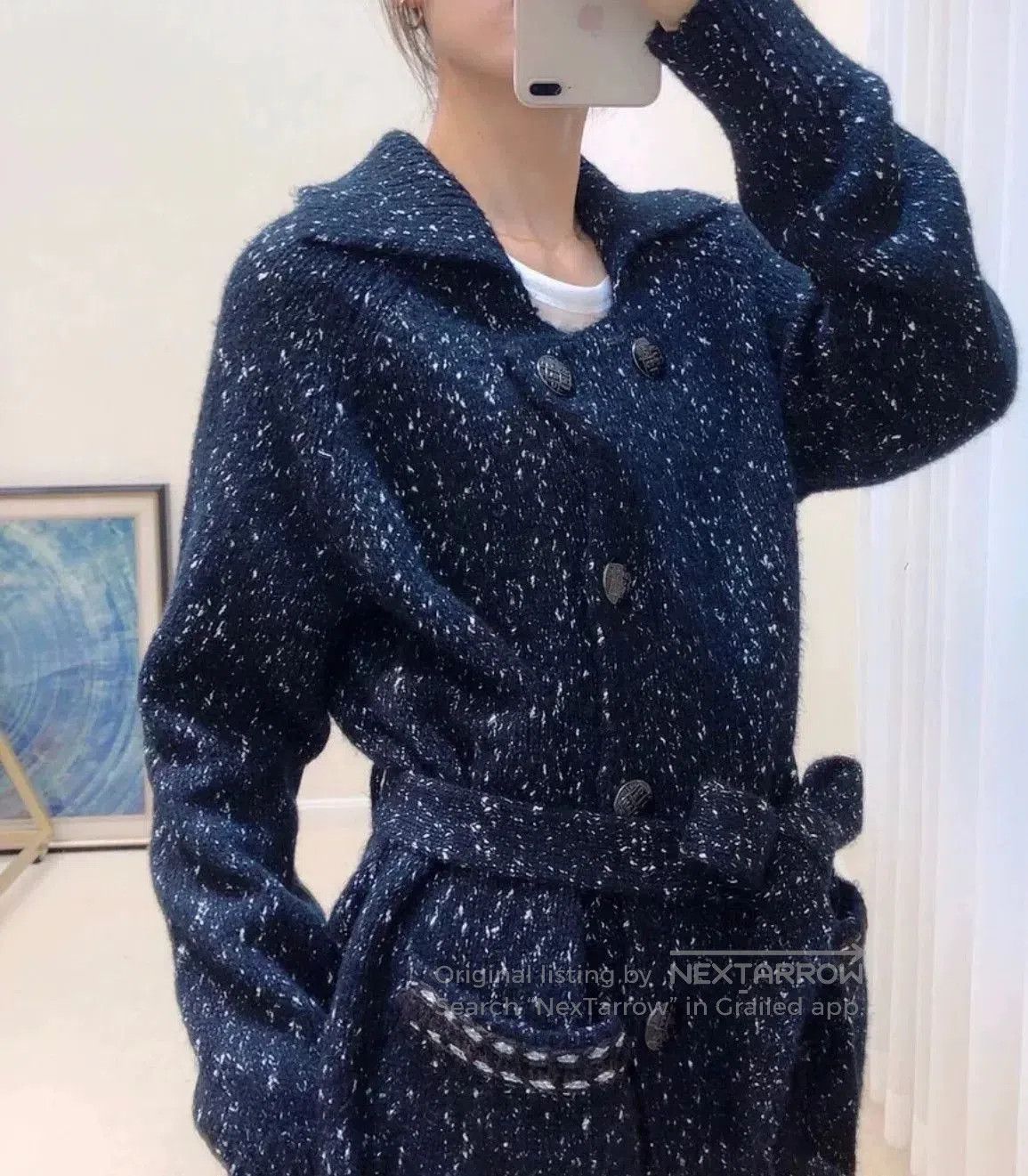 Chanel 18B Snowflake Pearl Wool Coat.