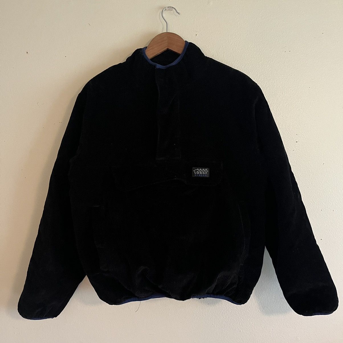 image of Stussy Corduroy Fleece-Lined Quarter Snap Jacket in Black, Men's (Size Small)